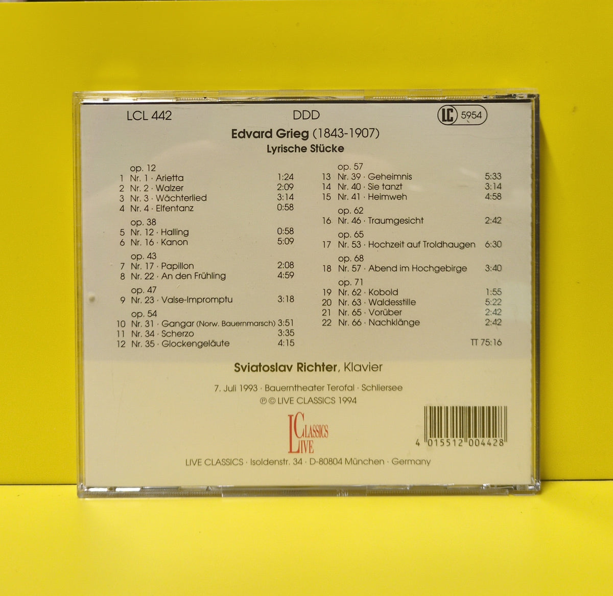 Edvard Grieg, Sviatoslav Richter - Lyrische Stucke - 1994 - LCL 442 Used - EX - CDs