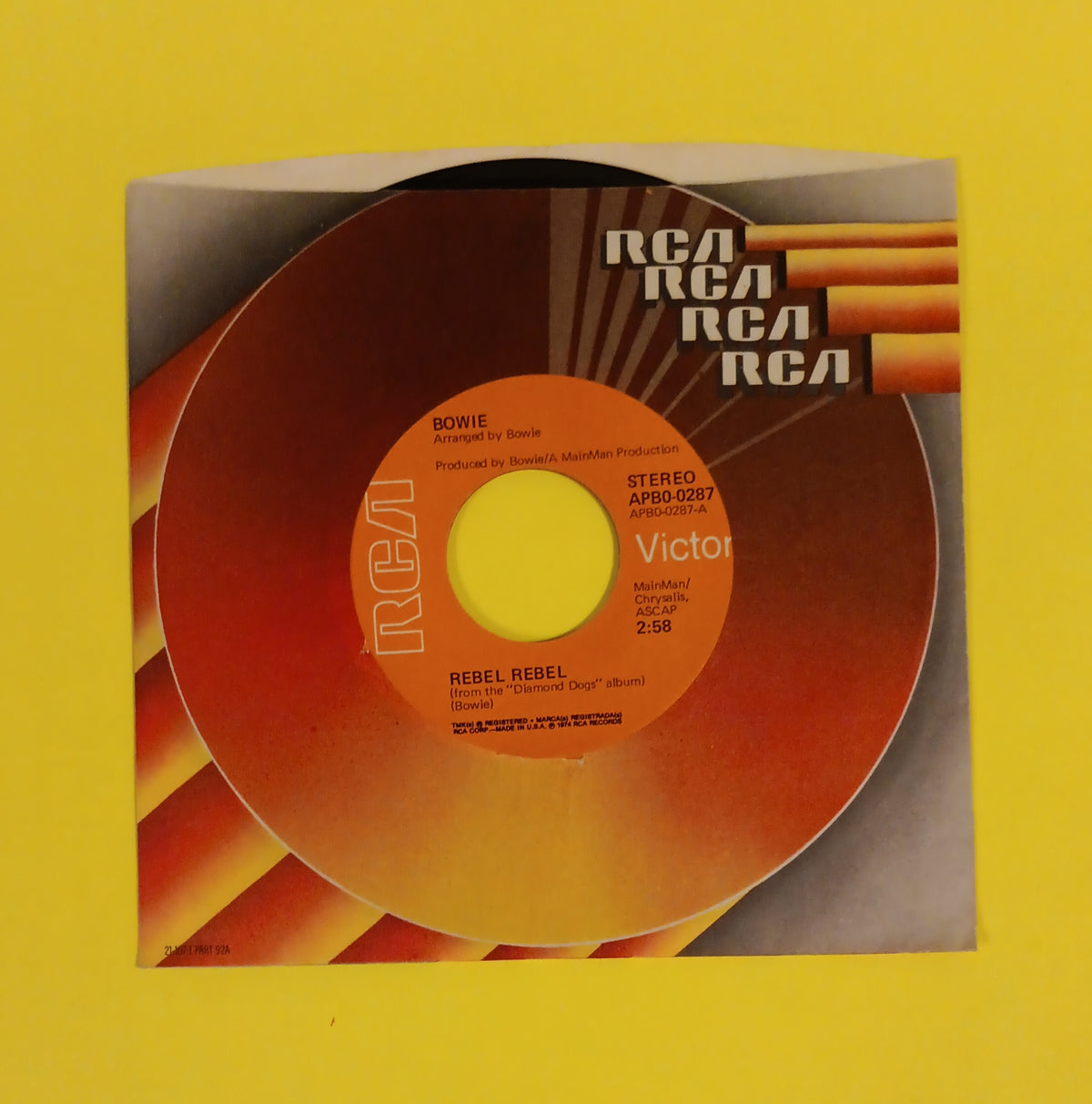 David Bowie - Rebel Rebel / Lady Grinning Soul 7" - 1973 - APB0-0287 Used - VG++ - Vinyl