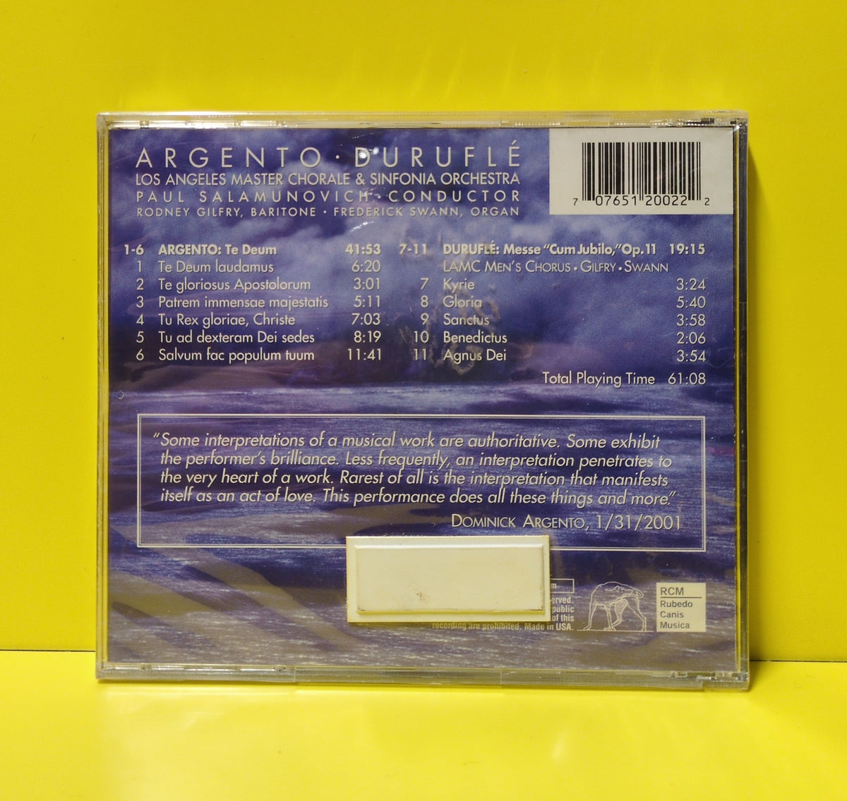 Argento, Duruflé, Los Angeles Master Chorale, Paul Salamunovich, Rodney Gilfry, Frederick Swann - Argento - Duruflé - 2001 - RCM 12002 New - Sealed - CDs