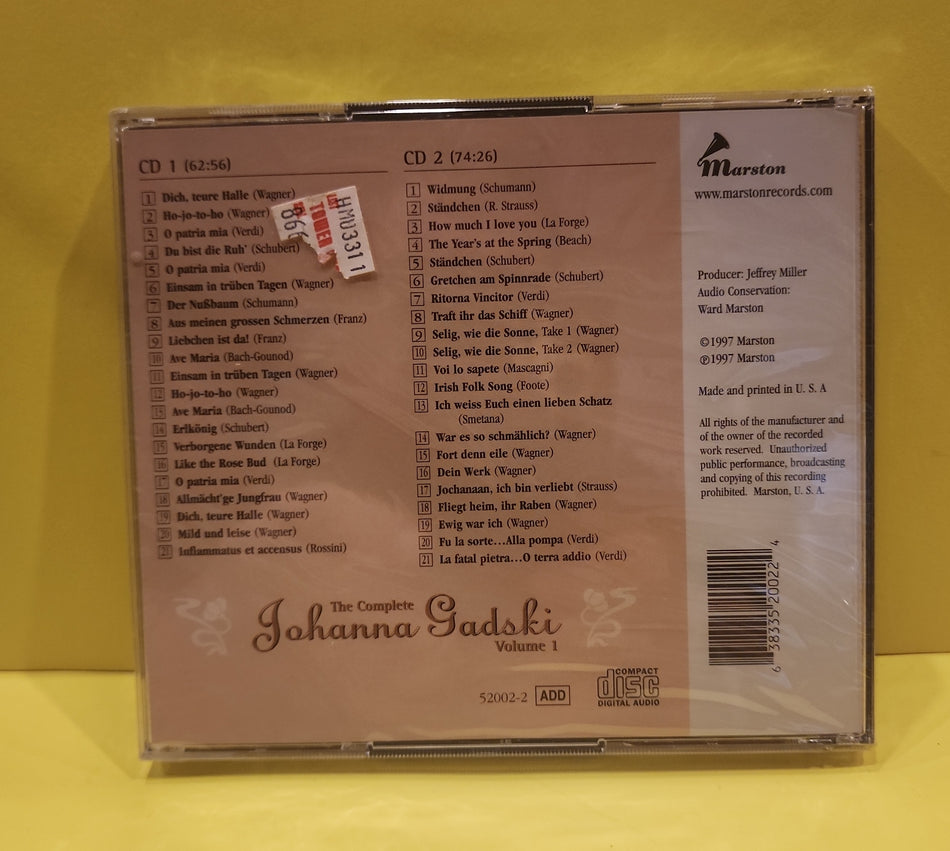 Johanna Gadski - The Complete Johanna Gadski (Volume 1: The Victor Recordings 1903-1909) - 1997 - 52002-2 New - Sealed - CDs