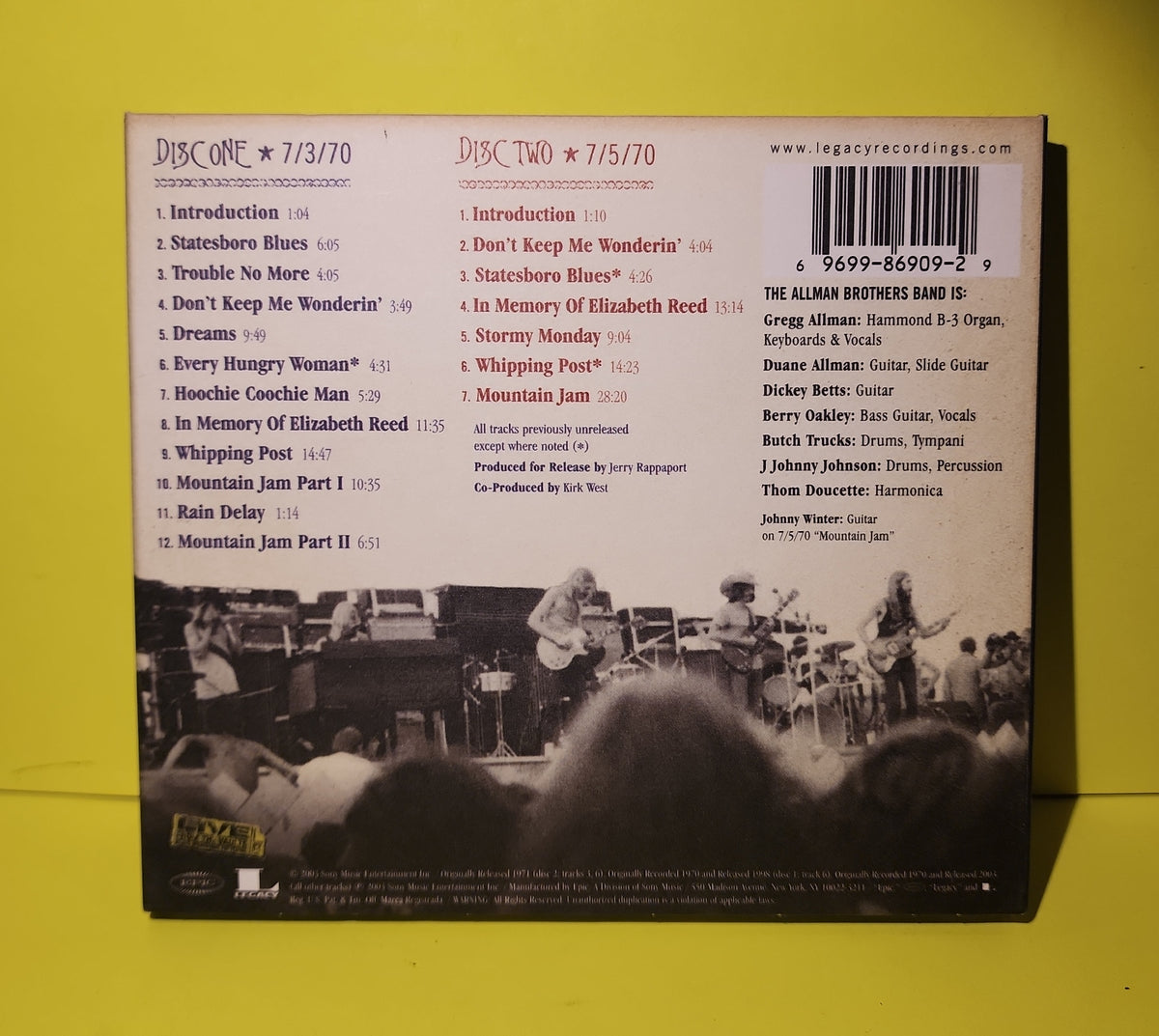 The Allman Brothers Band - Live At The Atlanta International Pop Festival July 3 & 5, 1970 - 2003 - E2K 86909 Used - EX - CDs