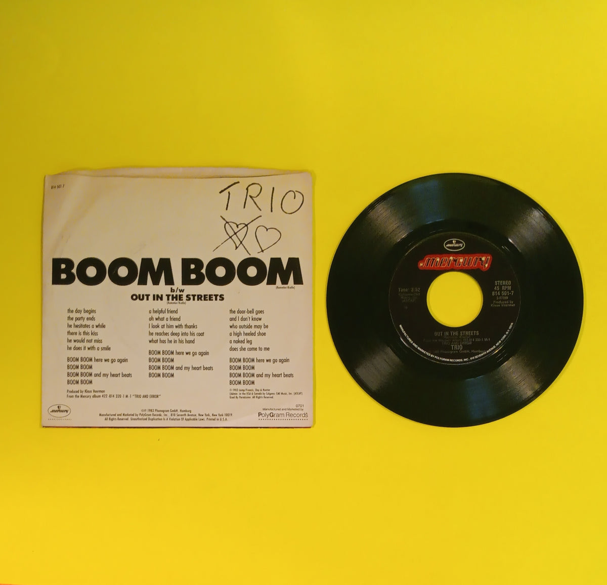 Trio - Boom Boom / Out in the Streets 7" - 1983 - 814 501-7 Used - VG++ - Vinyl