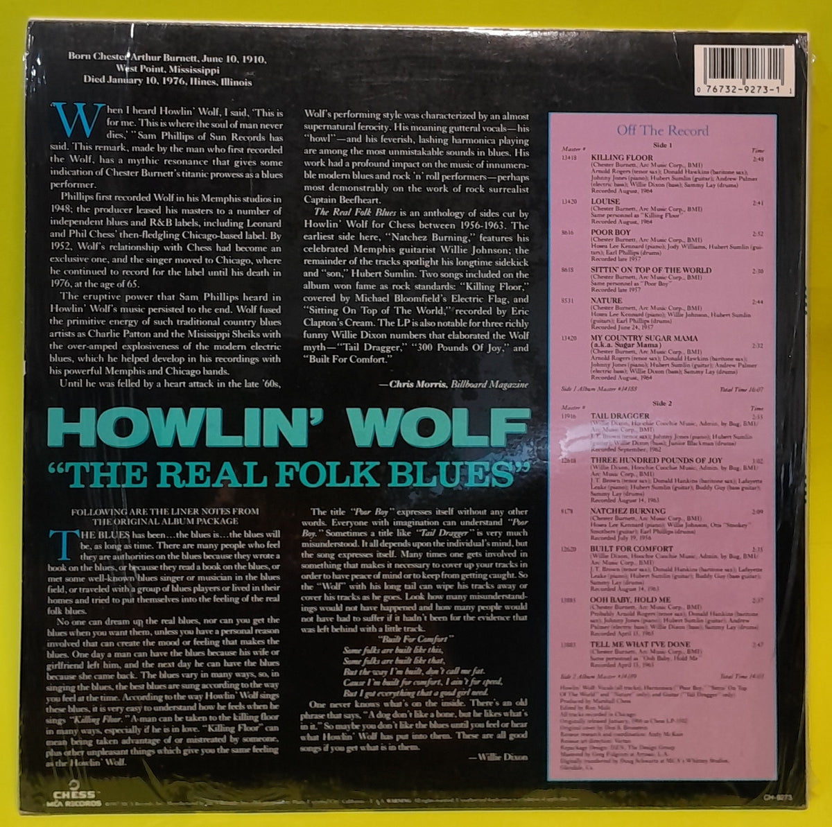Howlin' Wolf - The Real Folk Blues - 1987 - CH-9273 Used - EX - Vinyl