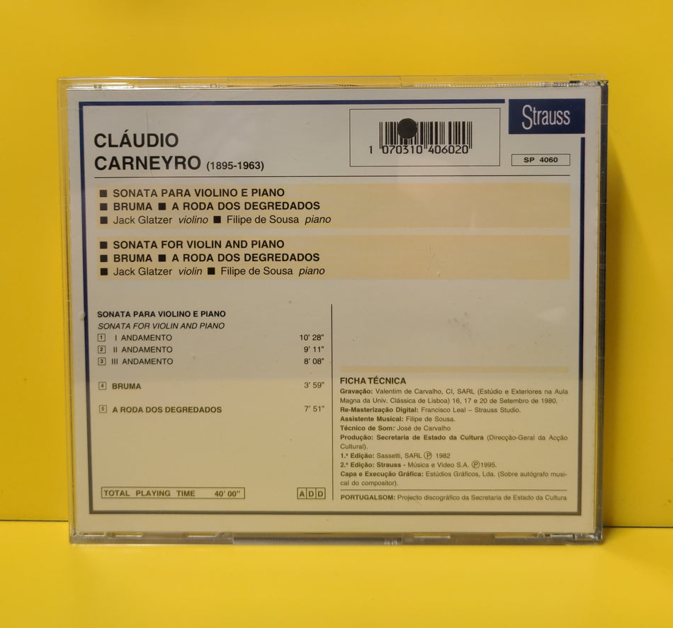 Cláudio Carneyro - Jack Glatzer, Filipe de Sousa - Sonata For Violin And Piano • Bruma • A Roda Dos Degredados - 1995 - SP 4060 Used - EX - CDs - Reissue
