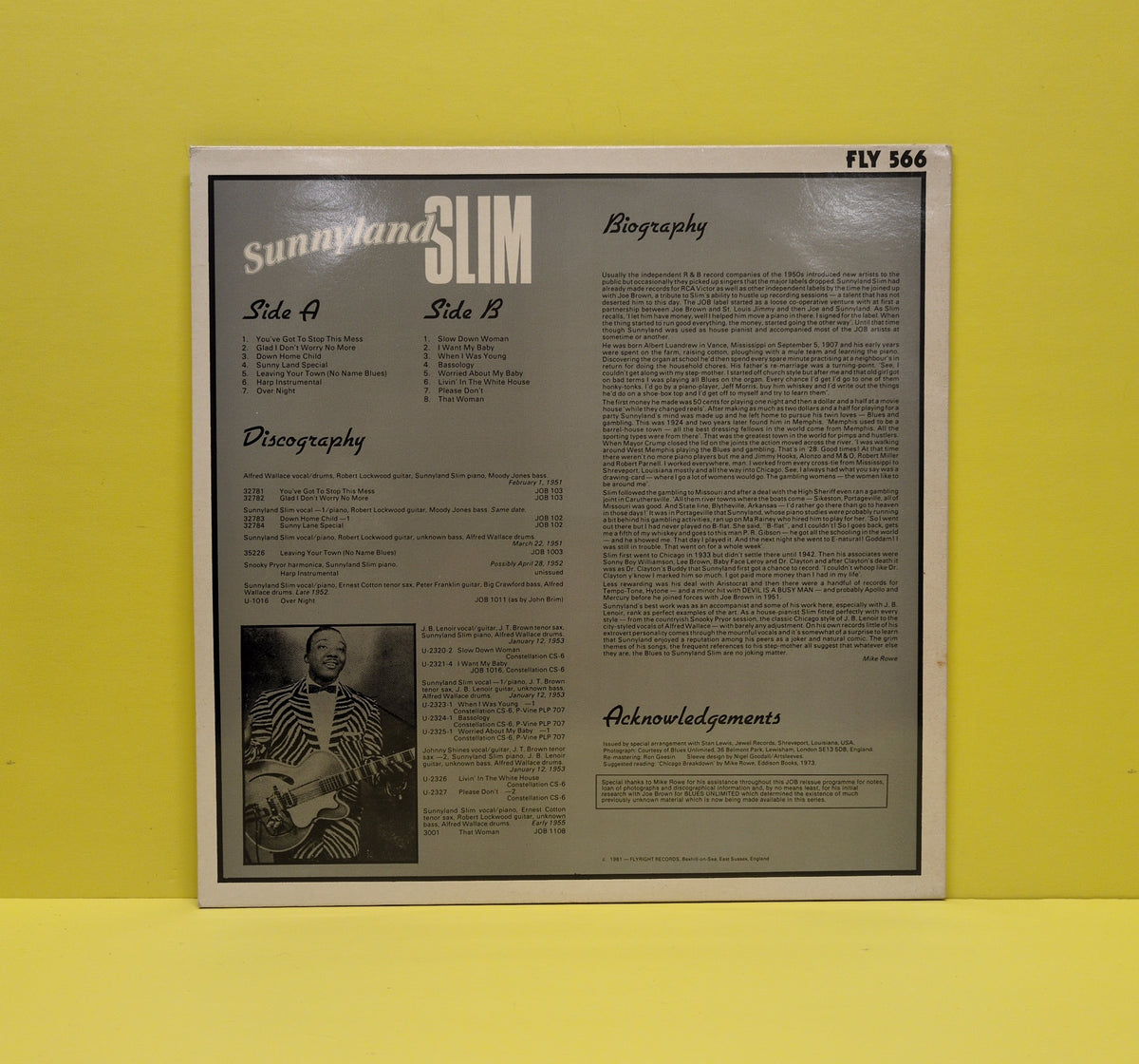 Sunnyland Slim - Sunnyland Slim - 1981 - FLY 566 Used - VG++ - Vinyl