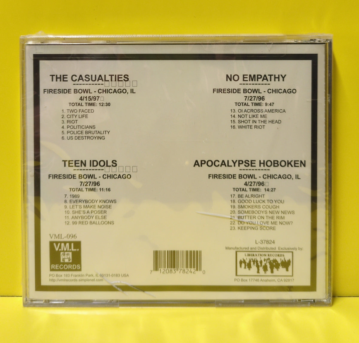 The Casualties, Teen Idols, No Empathy, Apocalypse Hoboken - The Casualties, Teen Idols, No Empathy, Apocalypse Hoboken - 1999 - VML-096 / L-37824 New - Sealed - CDs