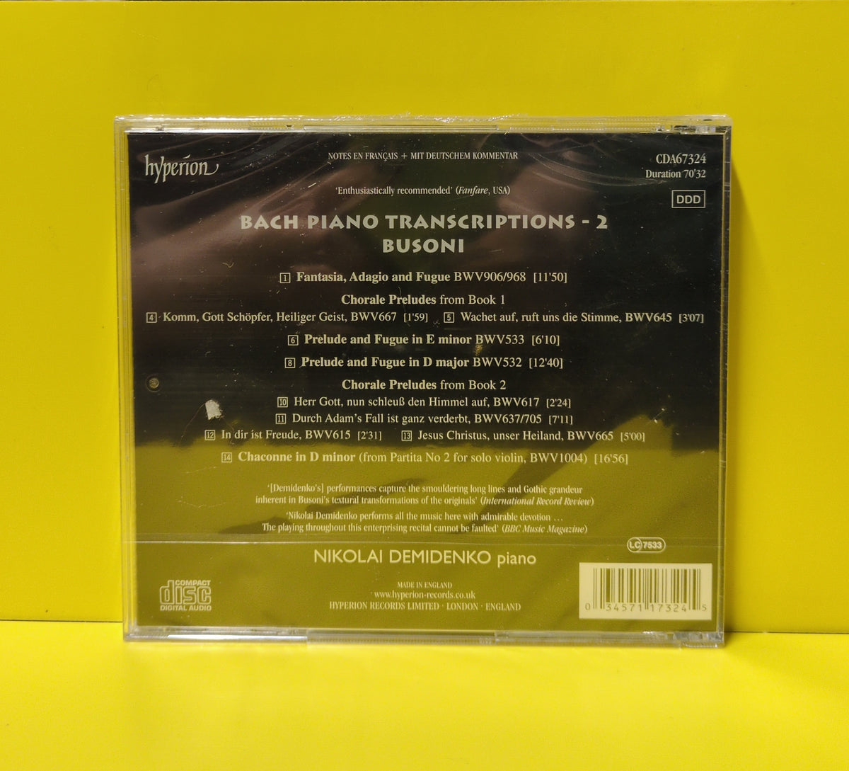 Bach, Busoni, Nikolai Demidenko - Bach Piano Transcriptions - 2 - CDA67324 New - Sealed - CDs
