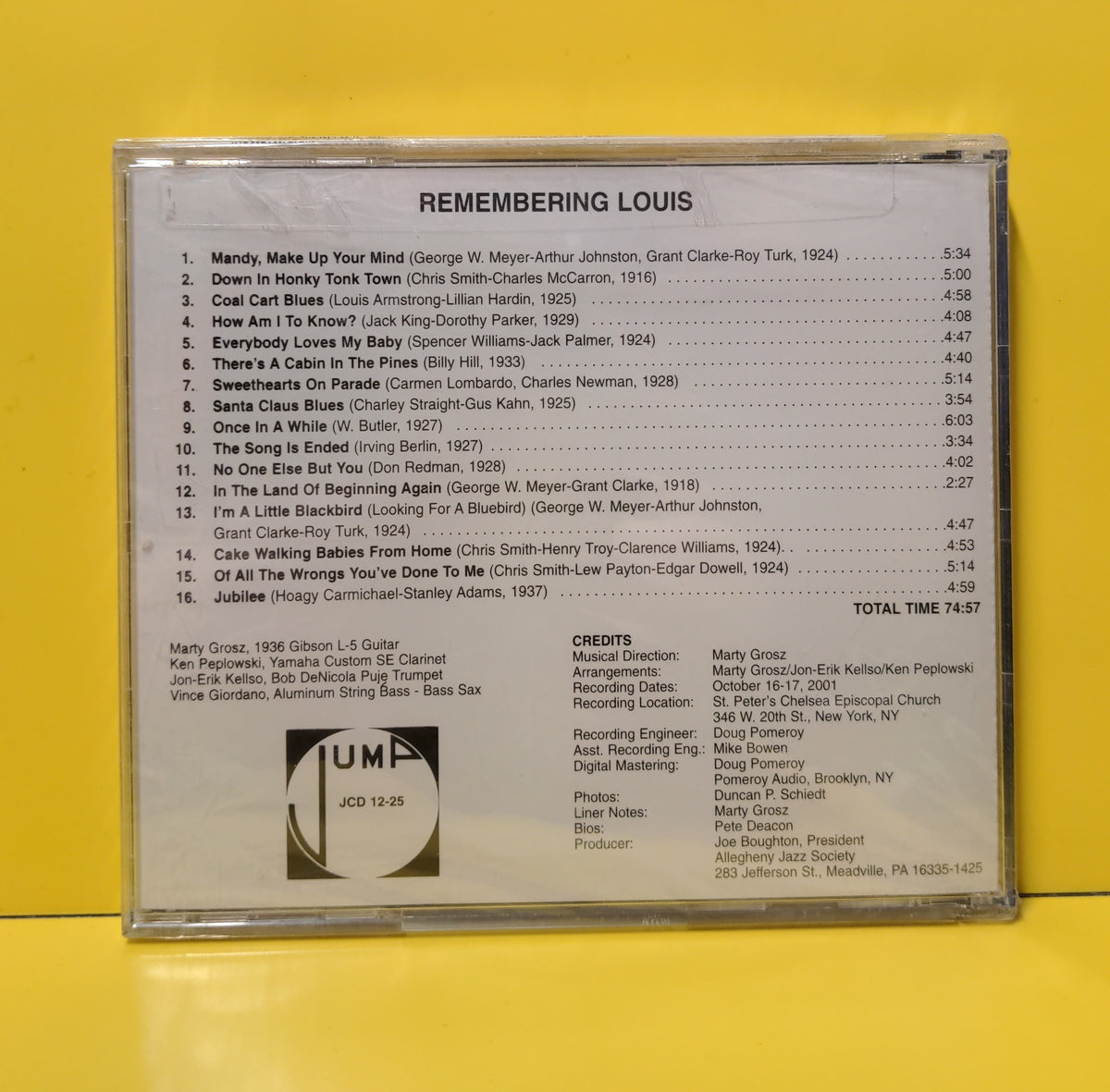 Marty Grosz, Ken Peplowski, Jon-Erik Kellso, Vince Giordano - Remembering Louis - 2001 - JCD 12-25 New - Sealed - CDs