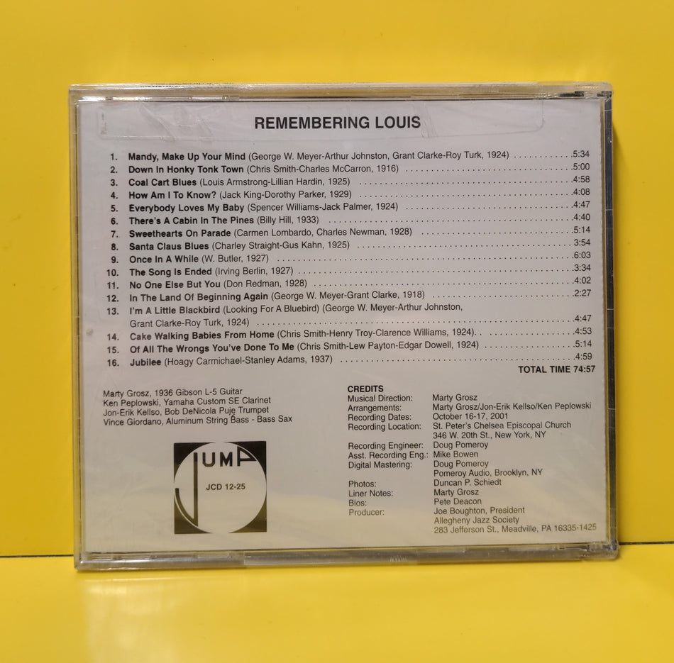 Marty Grosz, Ken Peplowski, Jon-Erik Kellso, Vince Giordano - Remembering Louis - 2001 - JCD 12-25 New - Sealed - CDs