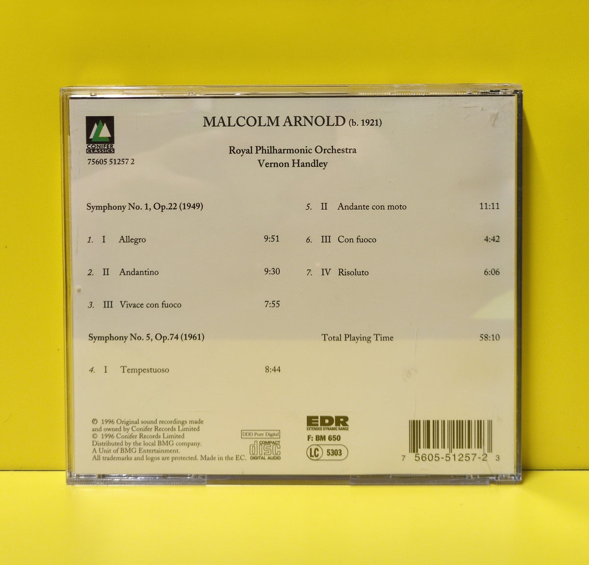 Malcolm Arnold, Royal Philharmonic Orchestra, Vernon Handley - Symphony No. 1 / Symphony No. 5 - 1996 - 75605 51257 2 Used - EX - CDs