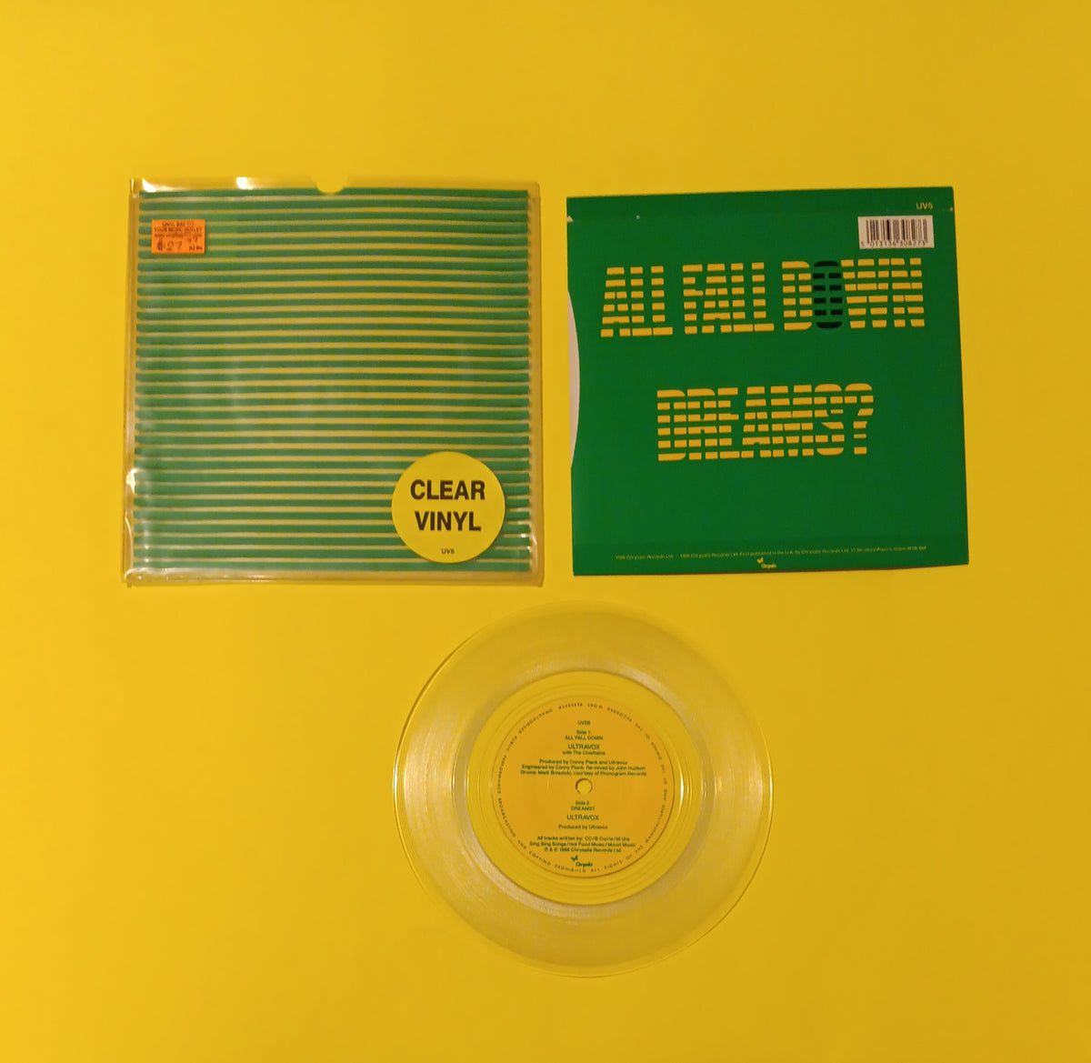 Ultravox - All Fall Down / Dreams? (UK Clear 7") - 1986 - UV5 Used - NM - Vinyl