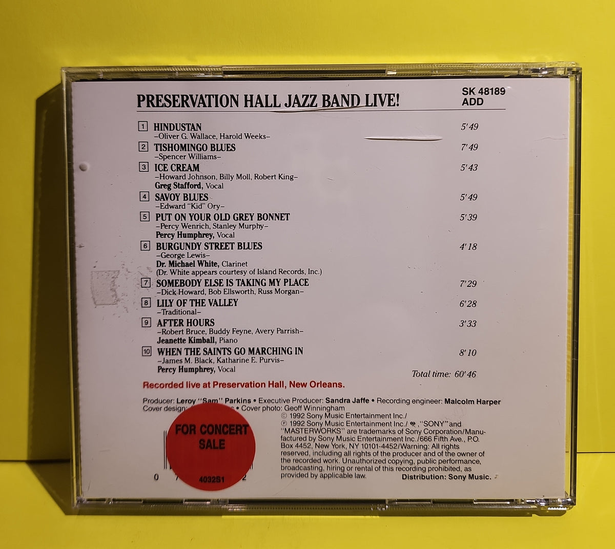 Preservation Hall Jazz Band - Preservation Hall Jazz Band Live! Promo  - SK 48189 Used - EX - CDs
