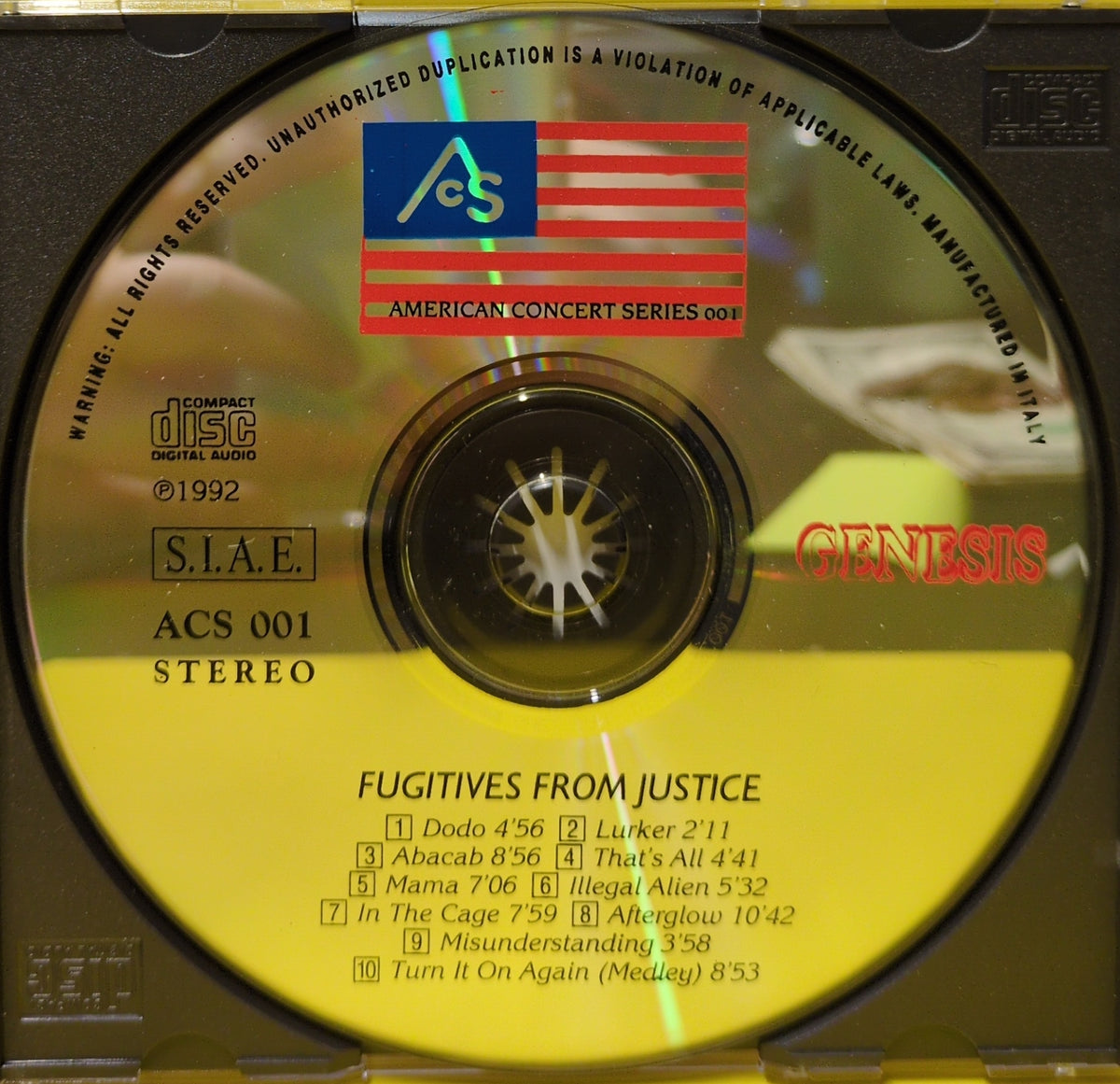 Genesis - Fugitives From Justice - 1992 - ACS 001 Used - VG++ - CDs - Unofficial Release
