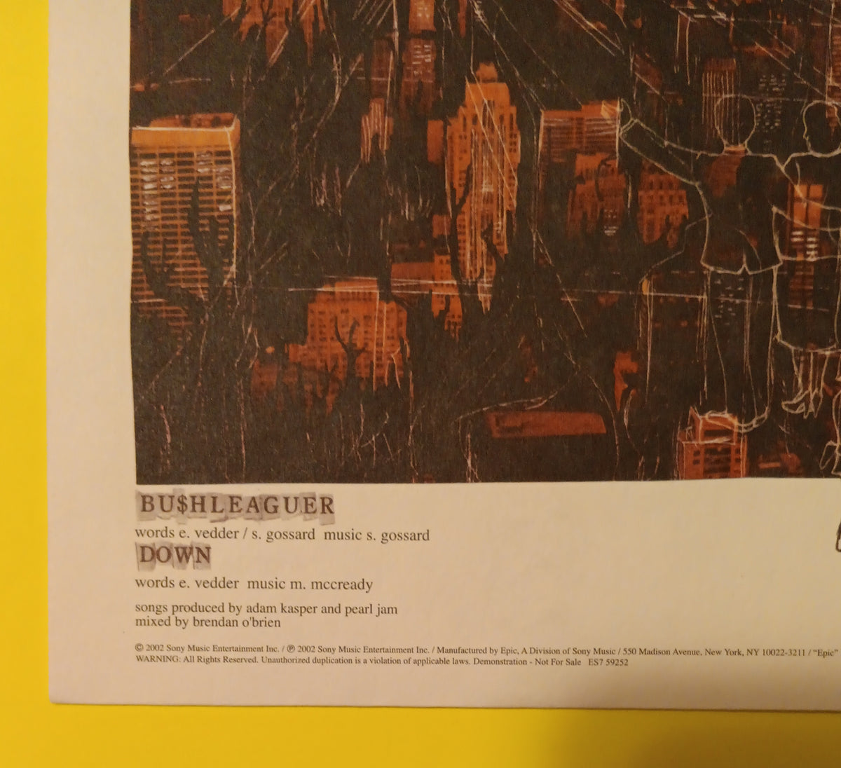Pearl Jam - Bu$hleaguer / Down (Promo) - 2002 - ES7 59252 Used - NM - Vinyl