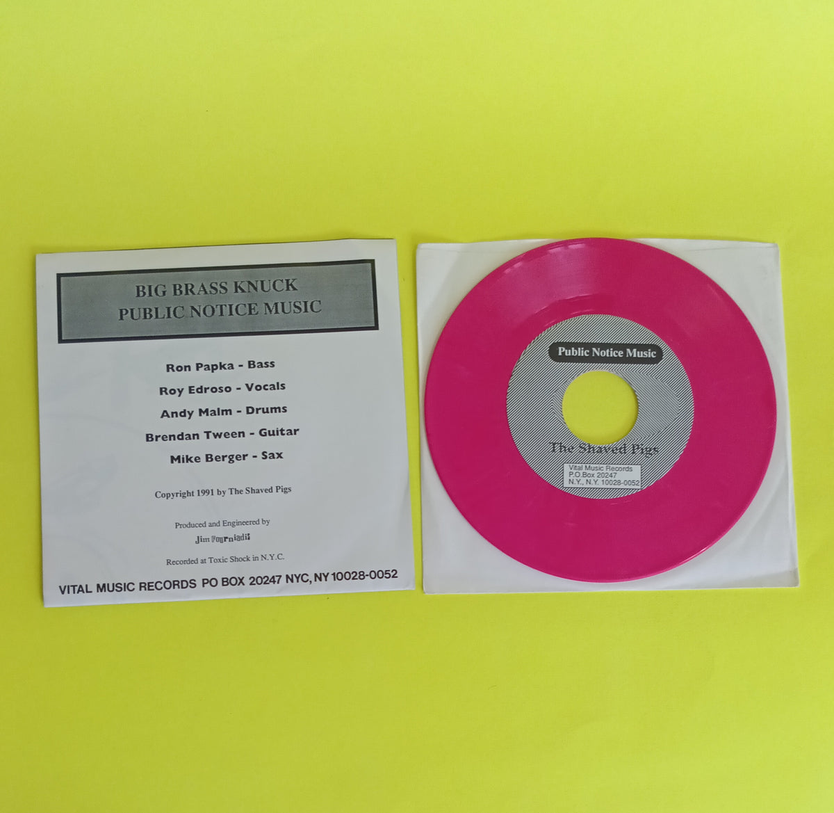 The Shaved Pigs - Big Brass Knuck / Public Notice Music (Pink 7") - 1991 - VMS 17 Used - EX - Vinyl