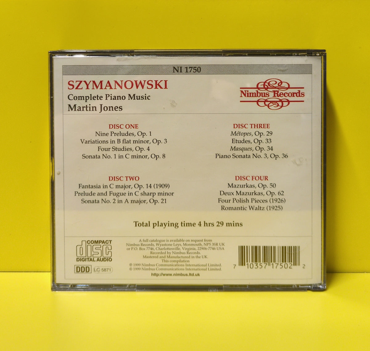 Karol Szymanowski, Martin Jones - Complete Piano Music - 1999 - NI1750 Used - EX - CDs