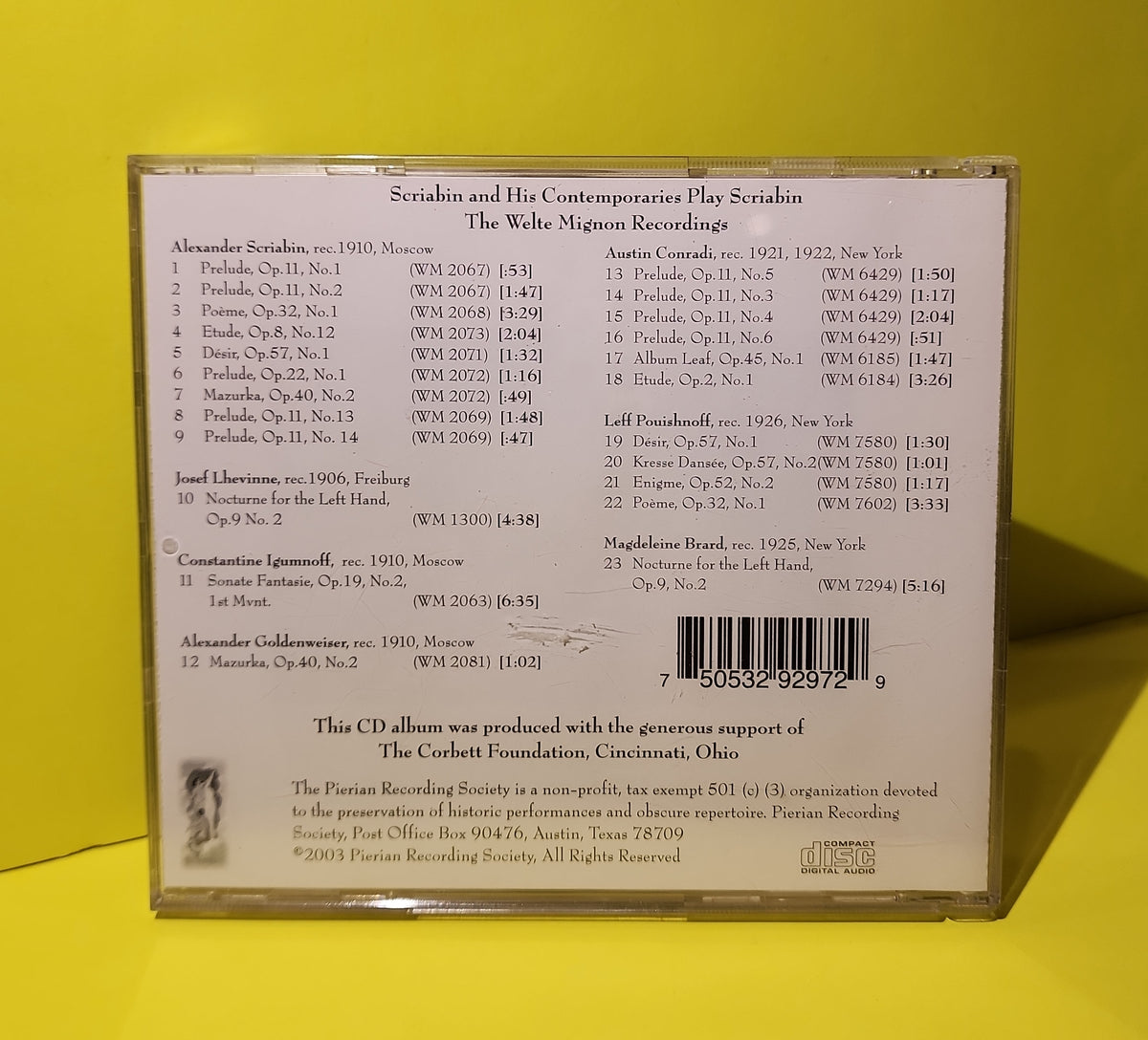 Alexander Scriabin, Austin Conradi, Leff Pouishnoff, Josef Lhevinne, Constantine Igumnoff, Alexander Goldenweiser, Magdeleine Brard - Alexander Scriabin - 2010 - Pierian 0018 Used - EX - CDs