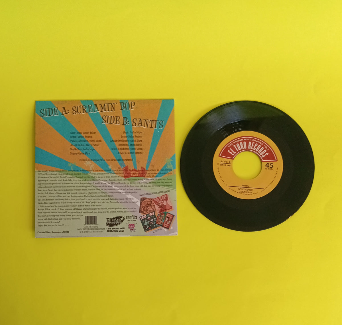 Scotty Baker Sings Carlos Slap - Screamin' 3 Km (Spain 7") - 2022 - ET15148 New - NM - Vinyl