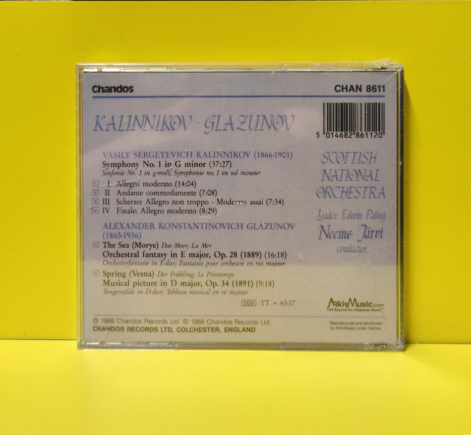 Kalinnikov • Glazunov, Scottish National Orchestra, Neeme Järvi - Symphony No. 1, The Sea Op. 28, Spring Op. 34 - 1988 - CHAN 8611 New - Sealed - CDs