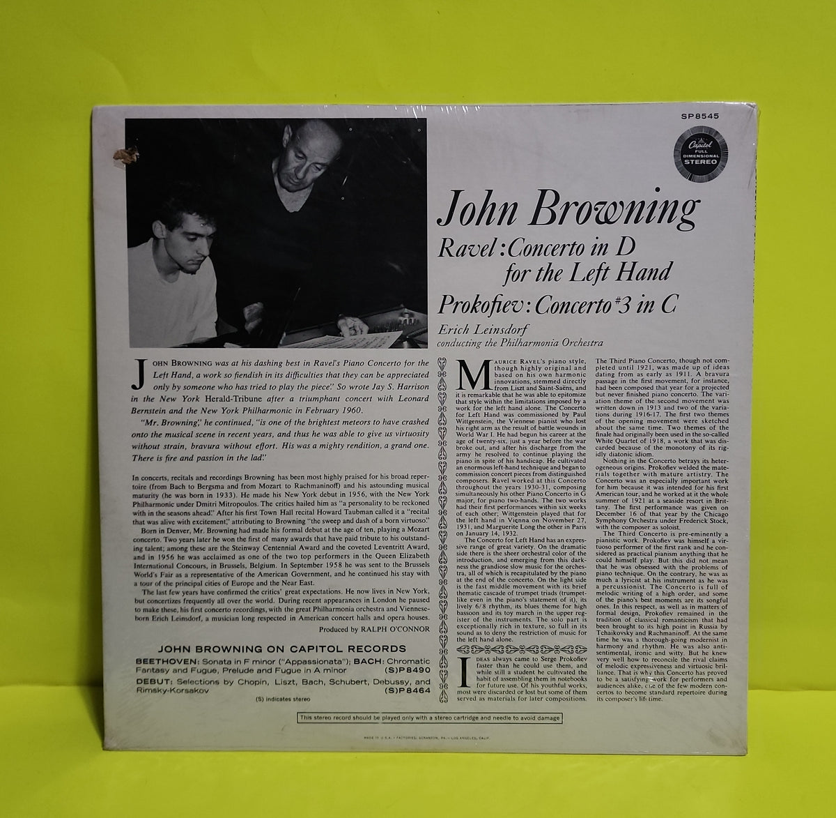John Browning - Ravel Concerto in D for the Left Hand Prokofiev Concerto #3 in C - 1961 - New - Sealed - Vinyl