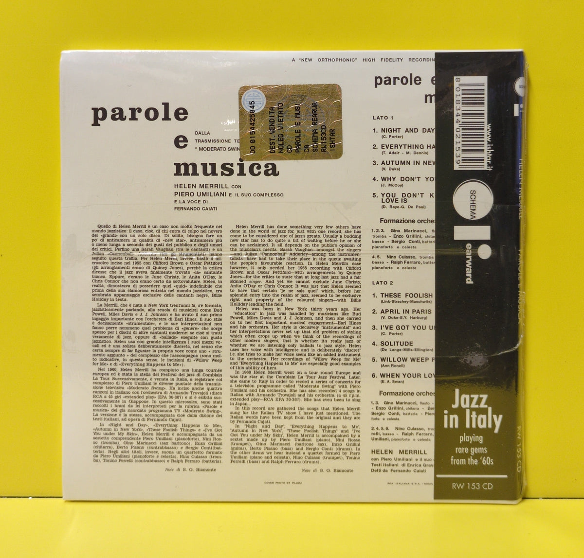 Helen Merrill, Piero Umiliani E Il Suo Complesso - Parole E Musica - 2014 - RW 153 CD New - Sealed - CDs - Reissue - Remastered
