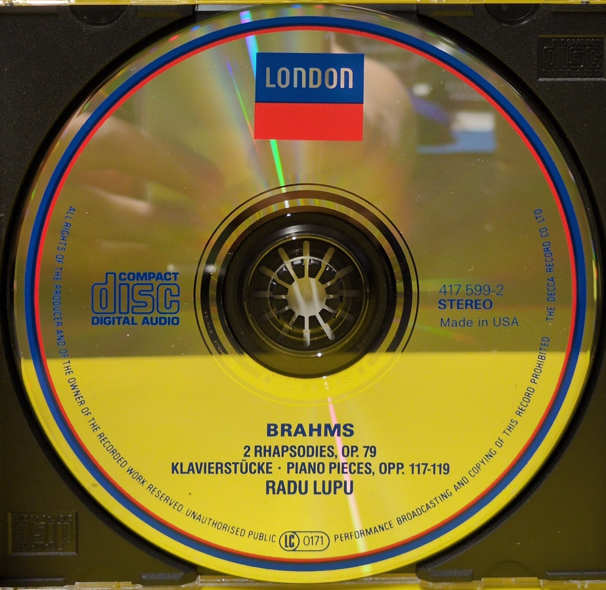 Brahms, Radu Lupu - Two Rhapsodies, OP. 79 • Piano Pieces Opp. 117-119 - 1987 - 417 599-2 Used - VG++ - CDs - Remastered