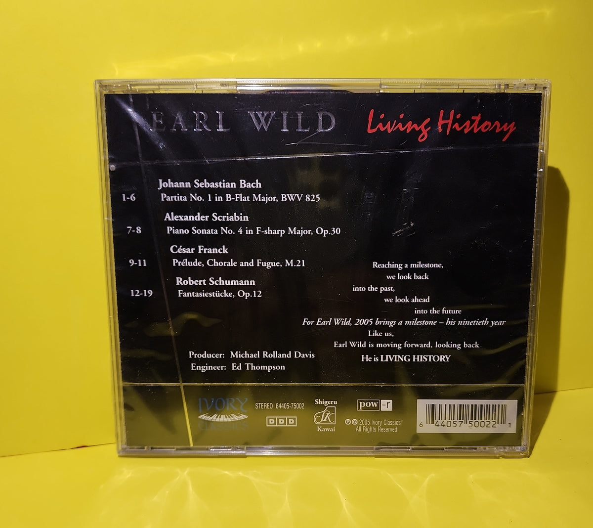 Earl Wild, Bach / Schumann / Scriabin / Franck - Living History • The Piano Music Of Bach, Schumann, Scriabin, Franck - 2005 - 75002 New - Sealed - CDs