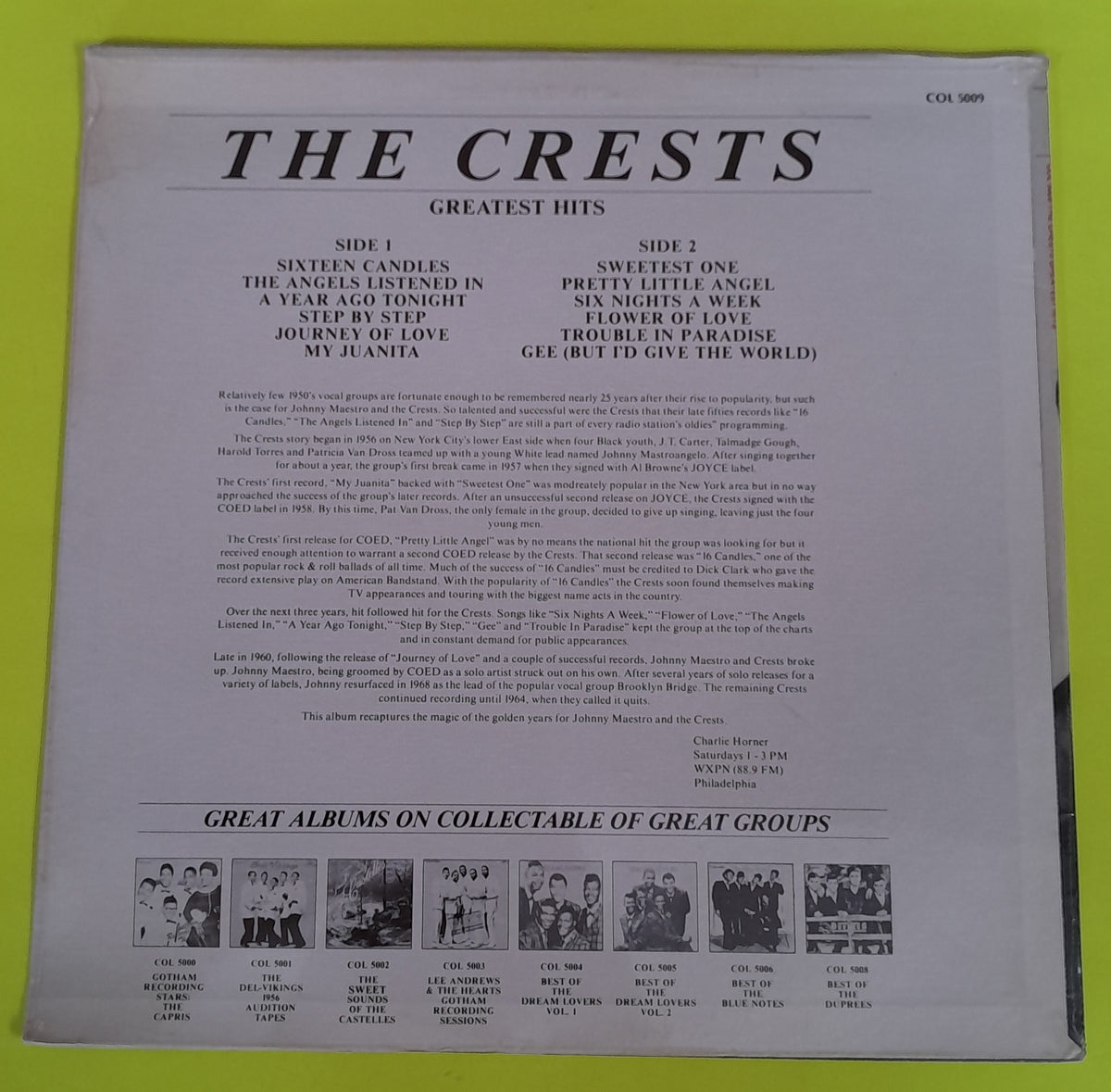 The Crests - The Crests Greatest Hits - 1992 - COL 5009 New - Sealed - Vinyl