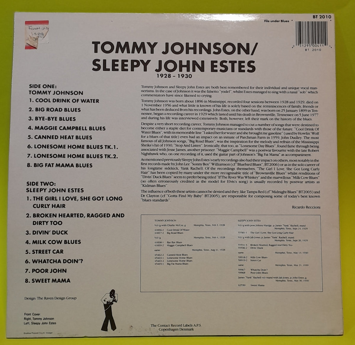 Tommy Johnson / Sleepy John Estes - 1928-1930 - 1989 - BT2010 Used - EX - Vinyl