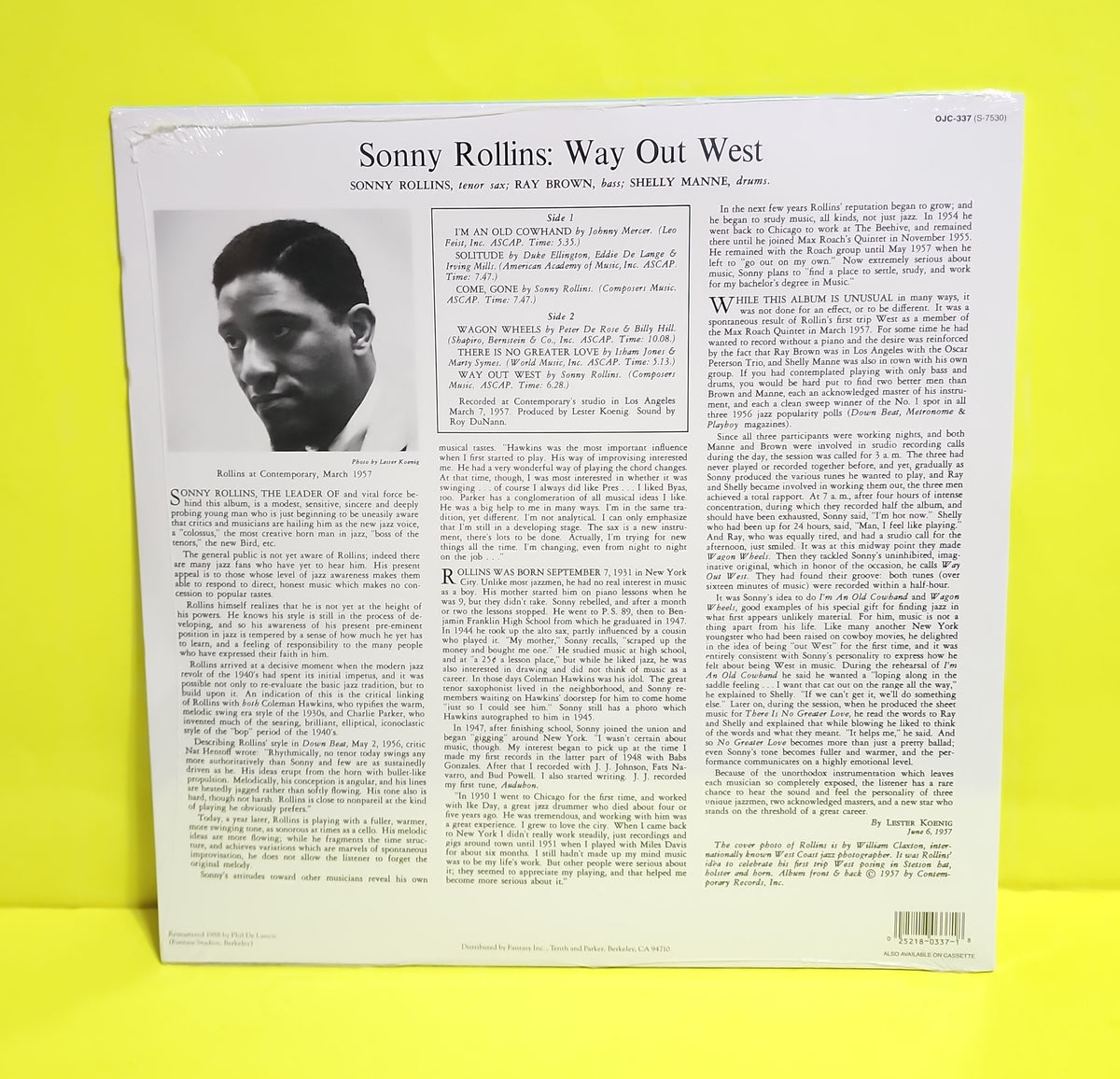 Sonny Rollins - Way Out West - 2009 - OJC-337 (S-7530) New - Sealed - Vinyl