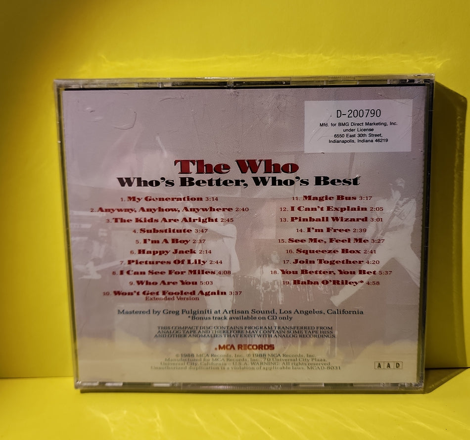 The Who - Who's Better Who's Best - 1988 - MCAD-8031 New - Sealed - CDs