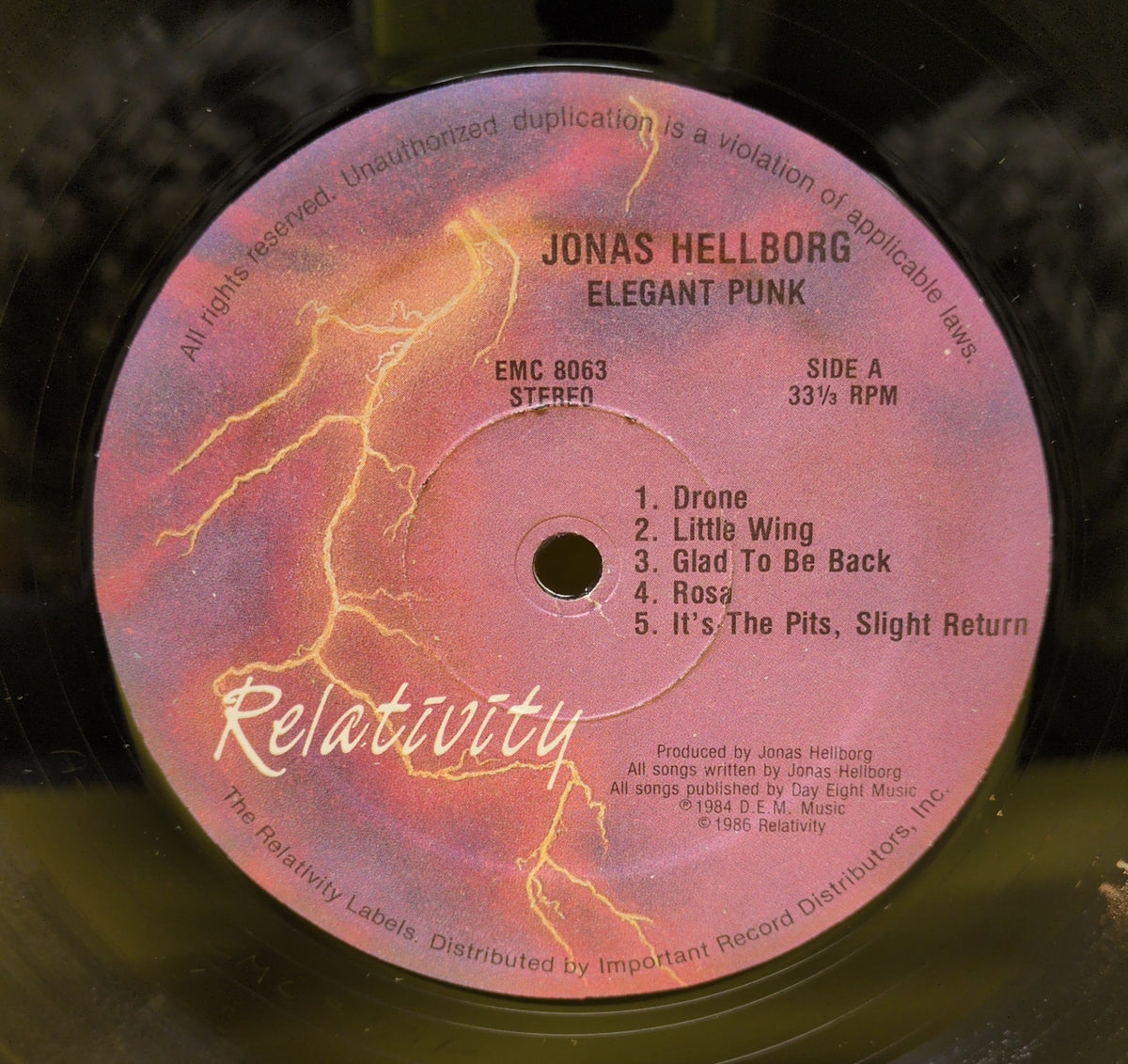 Jonas Hellborg - Elegant Punk - 1986 - EMC 8063 Used - VG++ - Vinyl - Promo