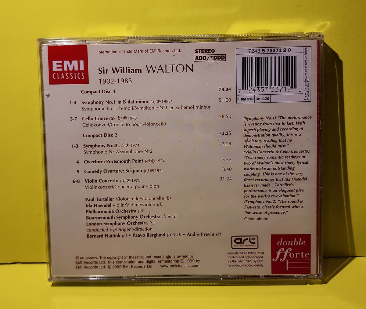 Sir William Walton, Paavo Berglund, Bernard Haitink, André Previn, Bournemouth Symphony Orchestra, Philharmonia Orchestra, London Symphony Orchestra - Violin Concerto; Cello Concerto; Symphonies 1 & 2; 2 Overtures - 1999 - 7243 5 73371 2 0 Used - EX - CDs