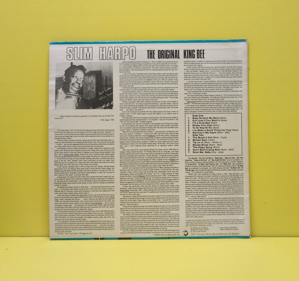 Slim Harpo - The Best Of Slim Harpo - The Original King Bee - 1983 - RNLP 106 Used - VG++ - Vinyl