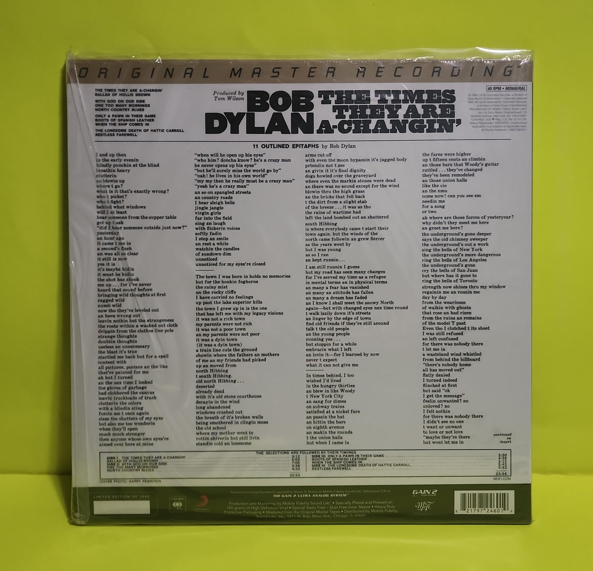Bob Dylan - The Times They Are A-Changin' 45 rpm Promo  - 2016 - MFSL 2-460 New - Sealed - Vinyl