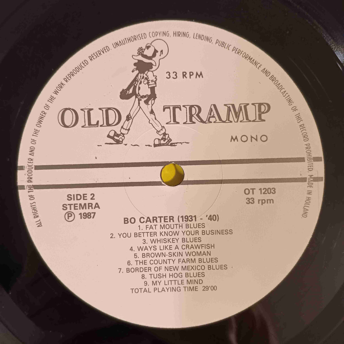 Bo Carter  - 1931 - 1940 / Holland Mono Remaster - 1987 - OT-1203 Used - EX - Vinyl