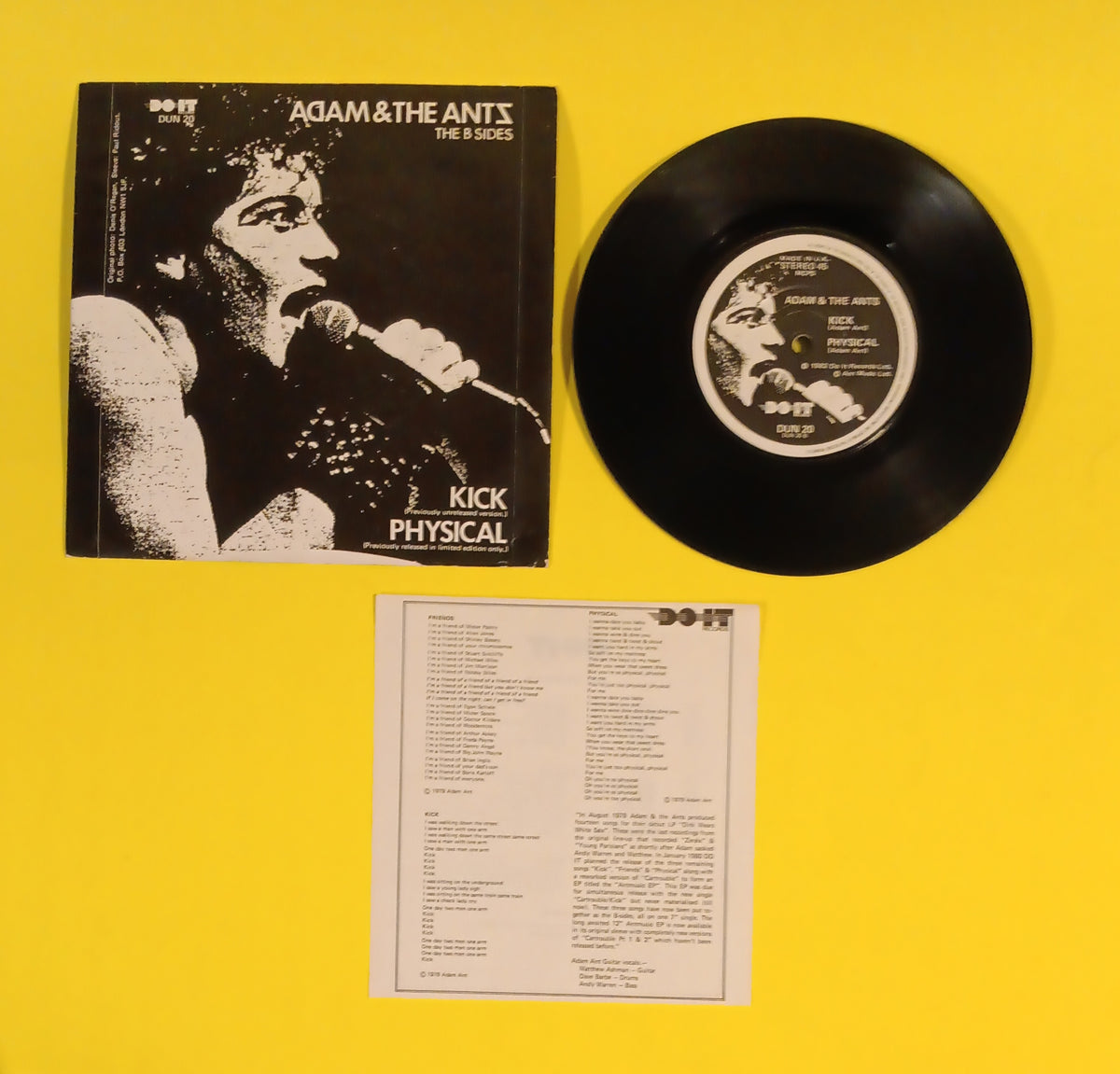 Adam & The Ants - The B Sides (UK 7" w. Insert) - 1982 - DUN 20 Used - VG++ - Vinyl