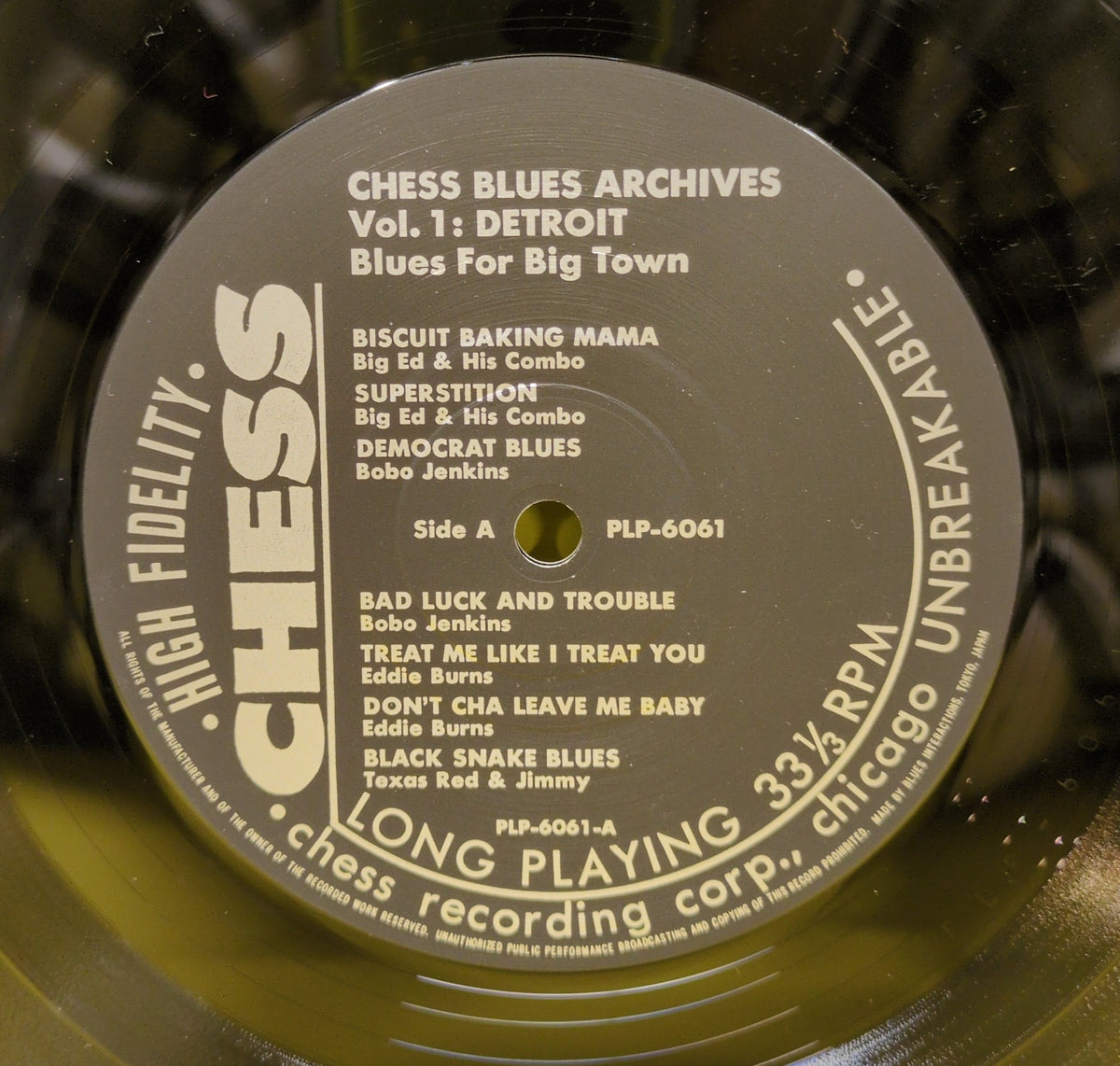Various - Blues For Big Town - Chess Blues Archives Vol. 1: Detroit - 1985 - PLP-6061 Used - NM - Vinyl