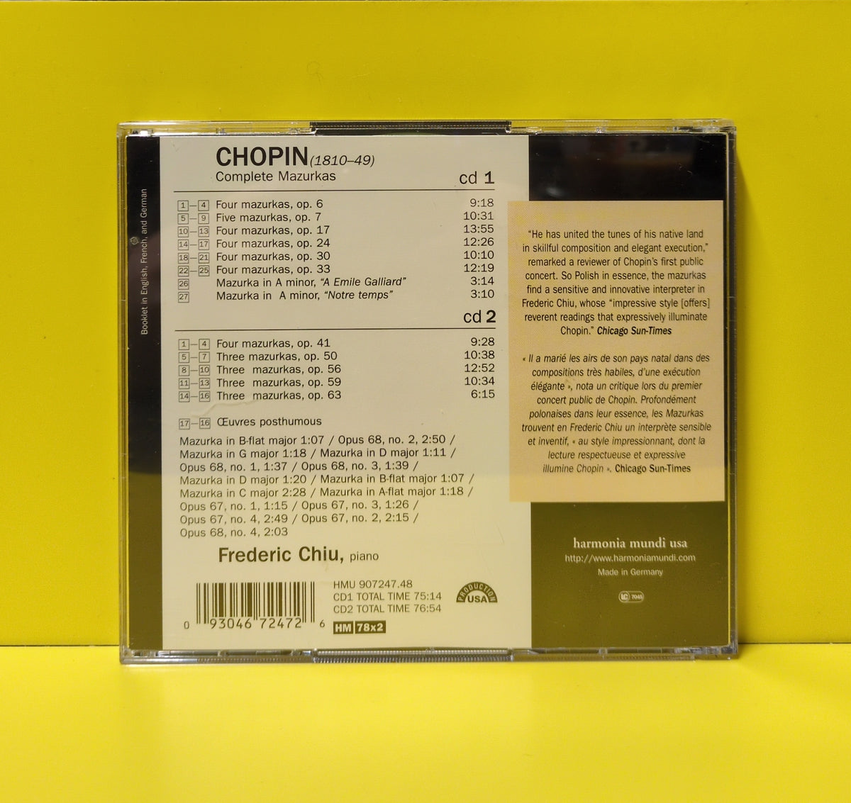 Chopin, Frederic Chiu - Complete Mazurkas - 2000 - HMU 907247.48 Used - EX - 2xCD