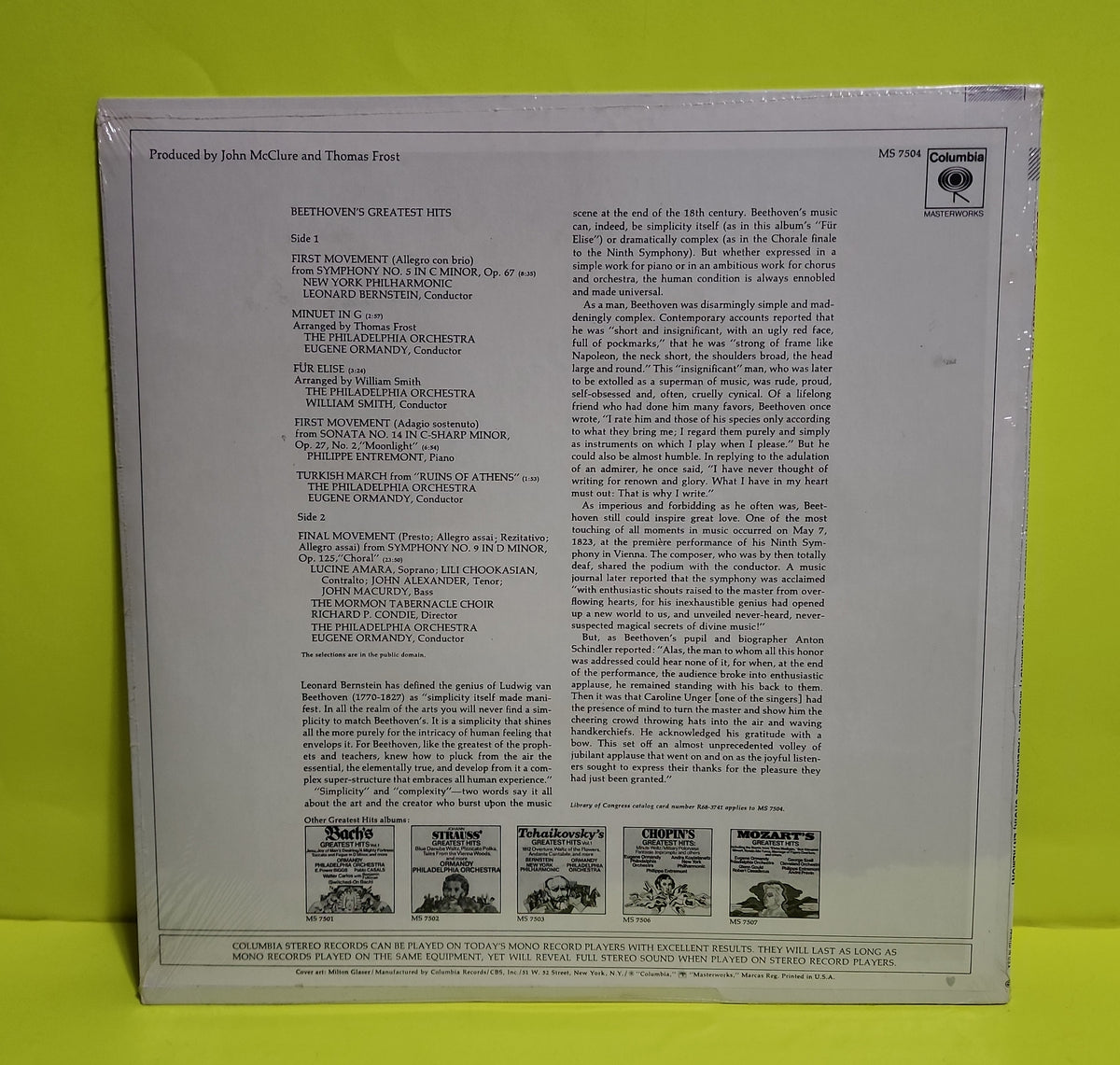 Beethoven  - Beethoven Greatest Hits  - MS 7504 New - Sealed - Vinyl