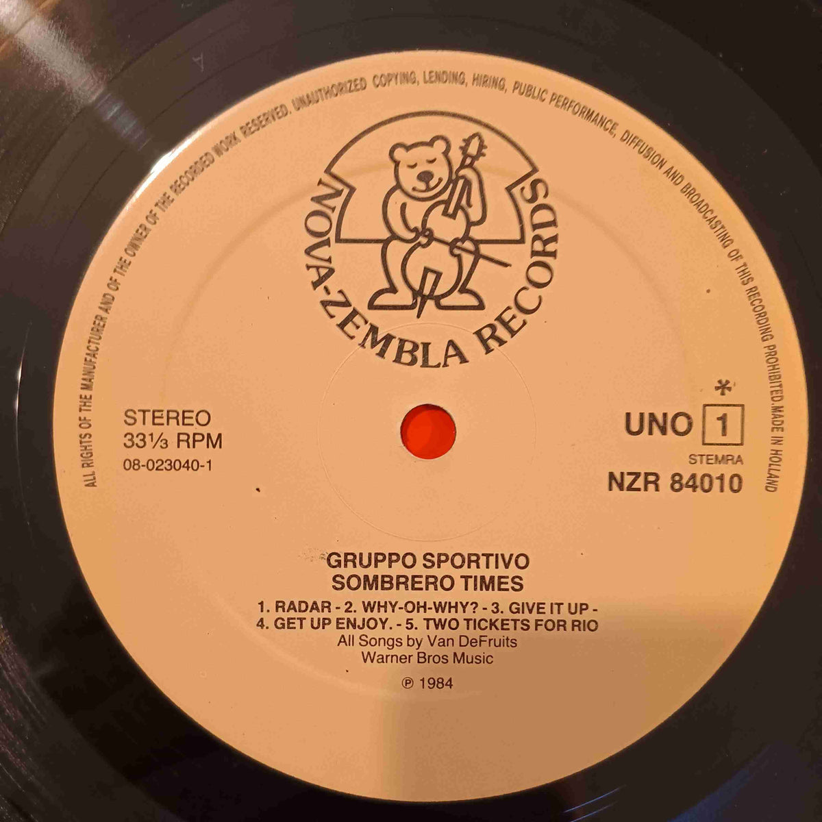 Gruppo Sportivo - Sombrero Times (Holland W/ Insert) - 1984 - NZR 84010 Used - VG++ - Vinyl