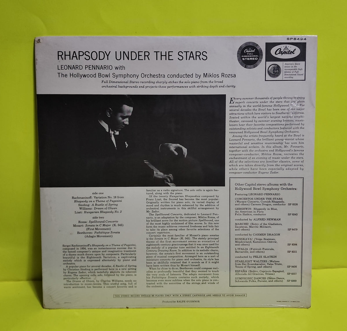 Leonardo Pennario  - Rhapsody Under The Stars - 1959 - SP 8494 New - Sealed - Vinyl