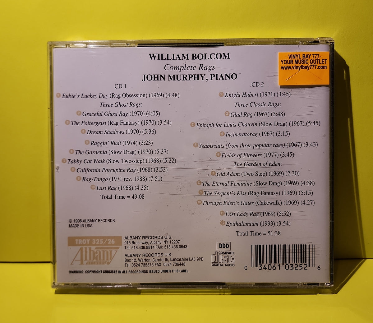 William Bolcom, John Murphy - Knight Hurbert - Complete Rags - 1998 - TROY 325/26 Used - EX - CDs