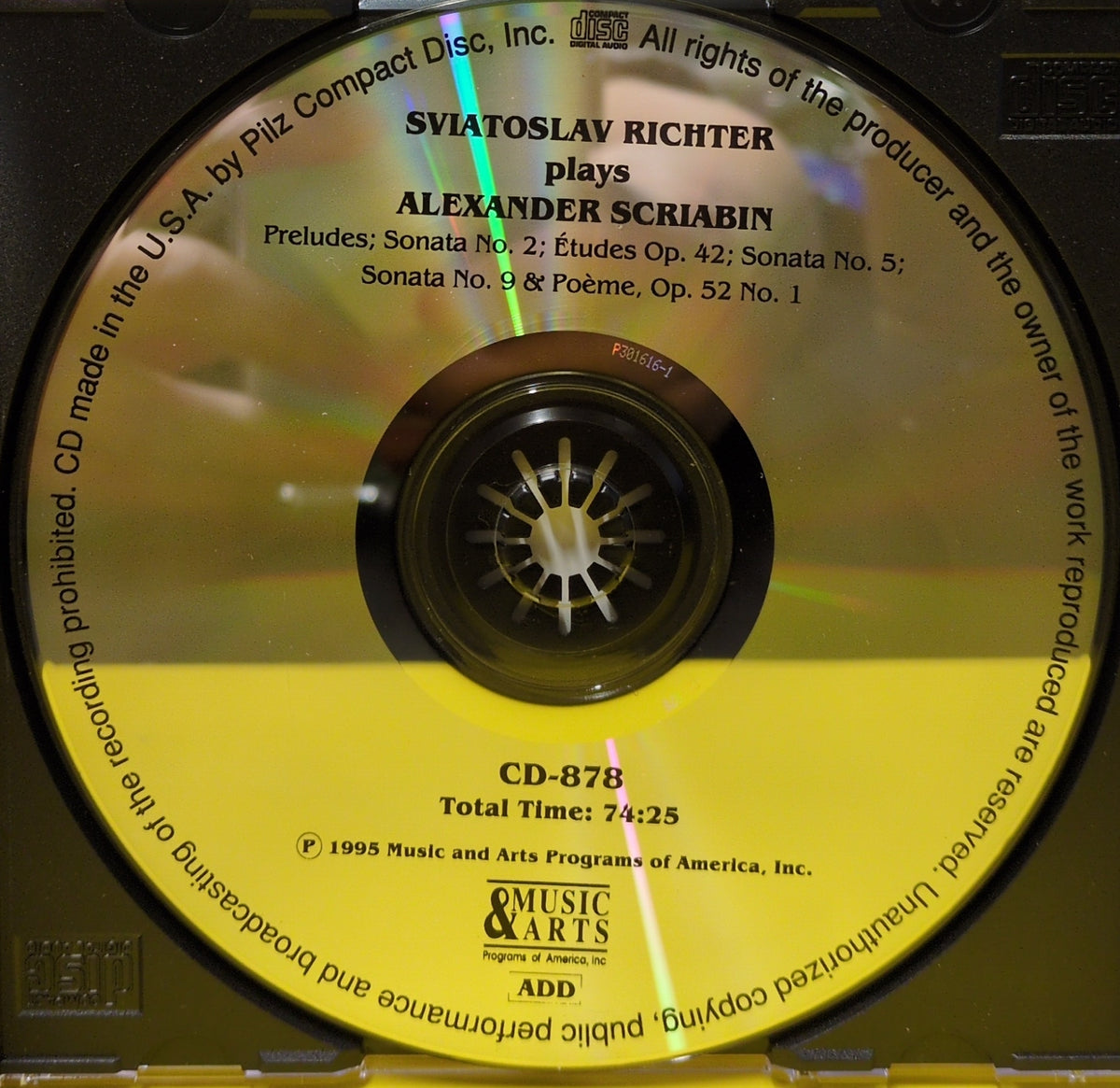 Sviatoslav Richter Plays Scriabin - Piano Sonatas Nos. 2, 5 & 9 / Études, Op. 42 / 24 Selected Préludes - 1995 - CD-878 Used - VG++ - CDs