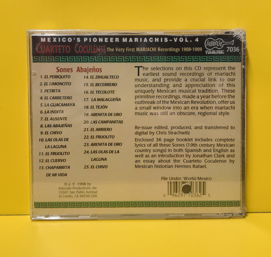 Cuarteto Coculense - The Very First Mariachi Recordings 1908-1909 - 1998 - 7036 New - Sealed - CDs