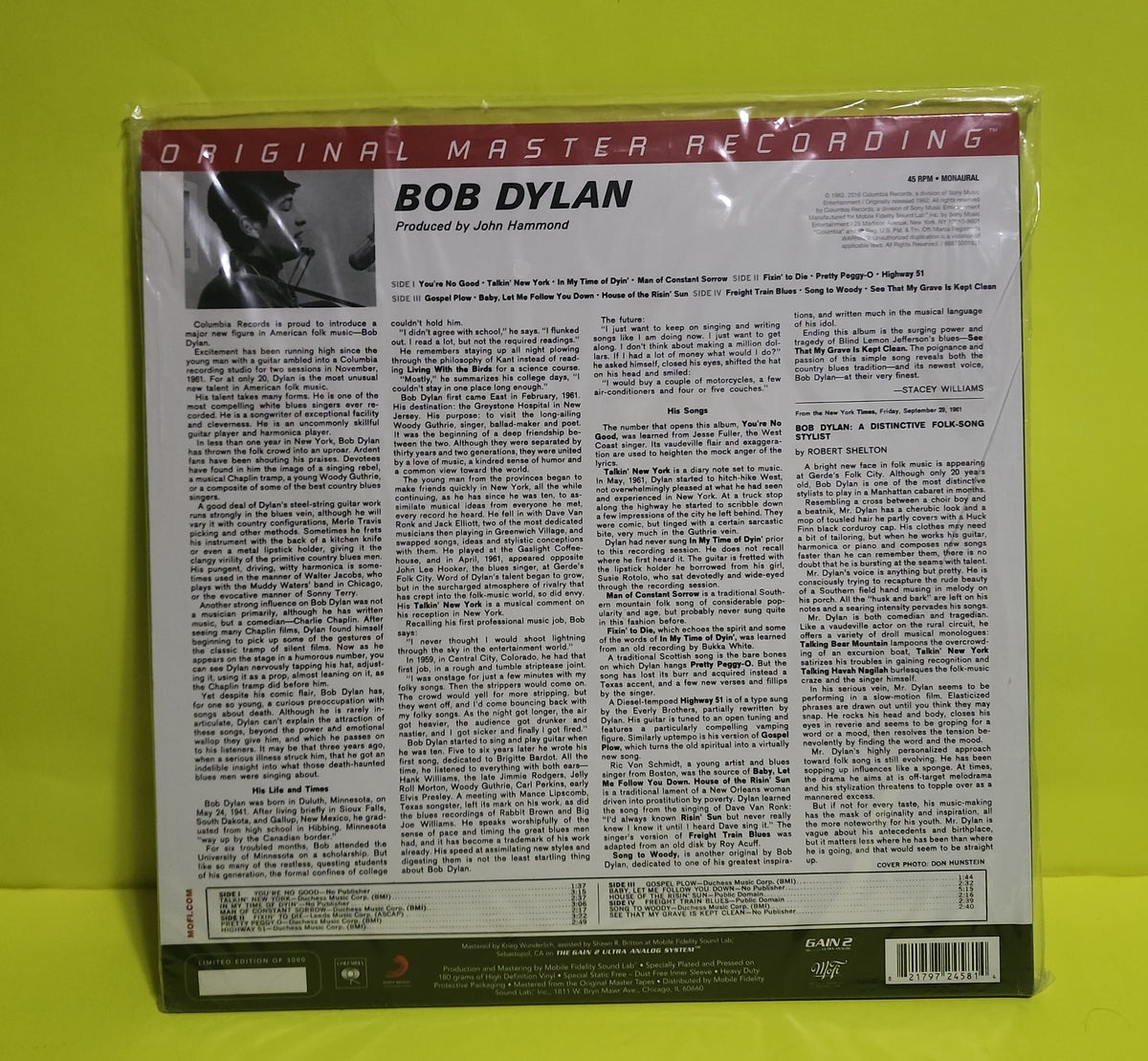 Bob Dylan - Bob Dylan 45 rpm Promo  - 2018 - MFSL 2-458 New - Sealed - Vinyl
