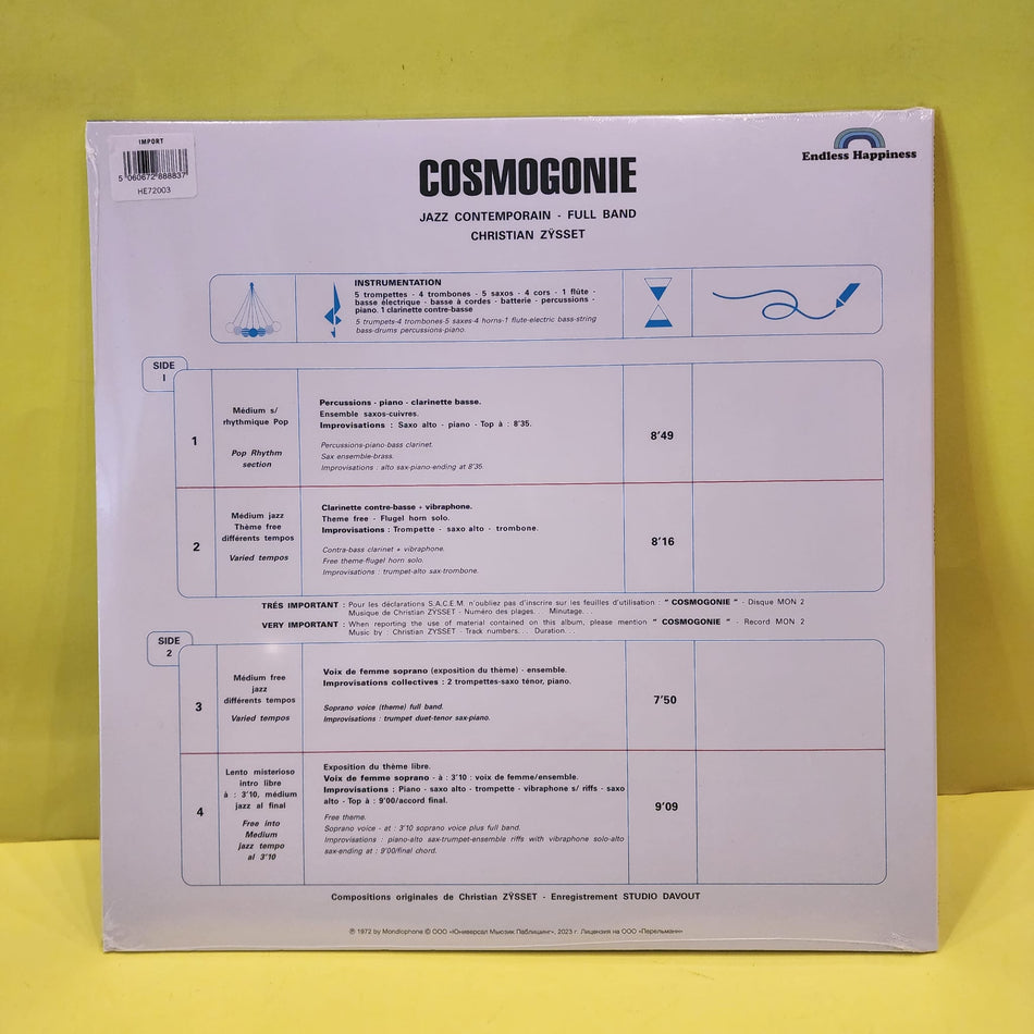 Christian Zÿsset - Cosmogonie - 2023 - HE72003 New - Sealed - Vinyl