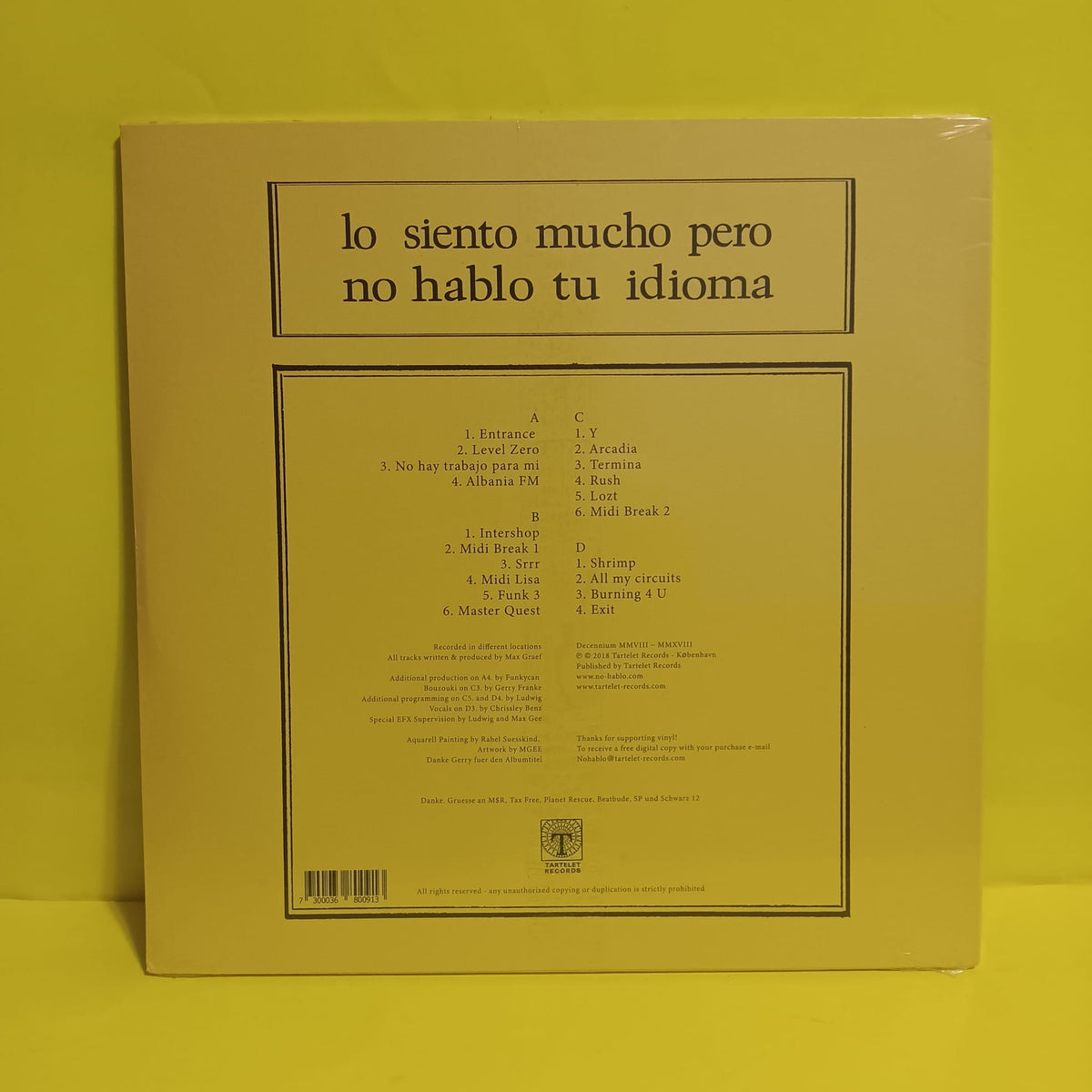 Max Graef - Lo Siento Mucho Pero No Hablo Tu Idioma - 2018 - TARTALB009 New - Sealed - Vinyl