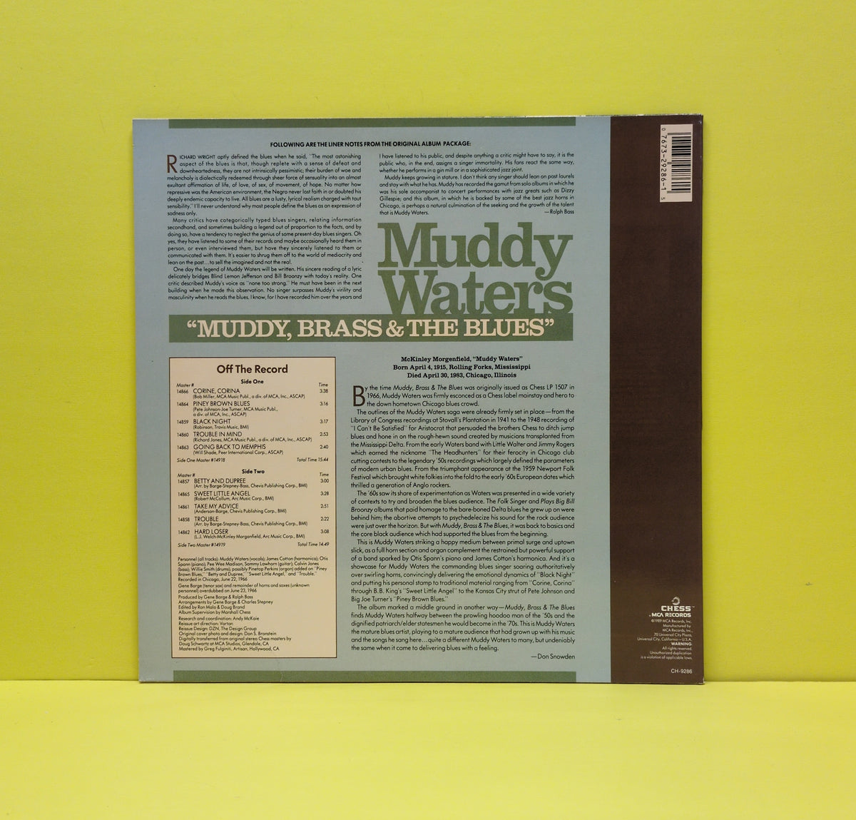 Muddy Waters - Muddy, Brass And The Blues - 1989 - CH-9286 Used - VG++ - Vinyl - Reissue
