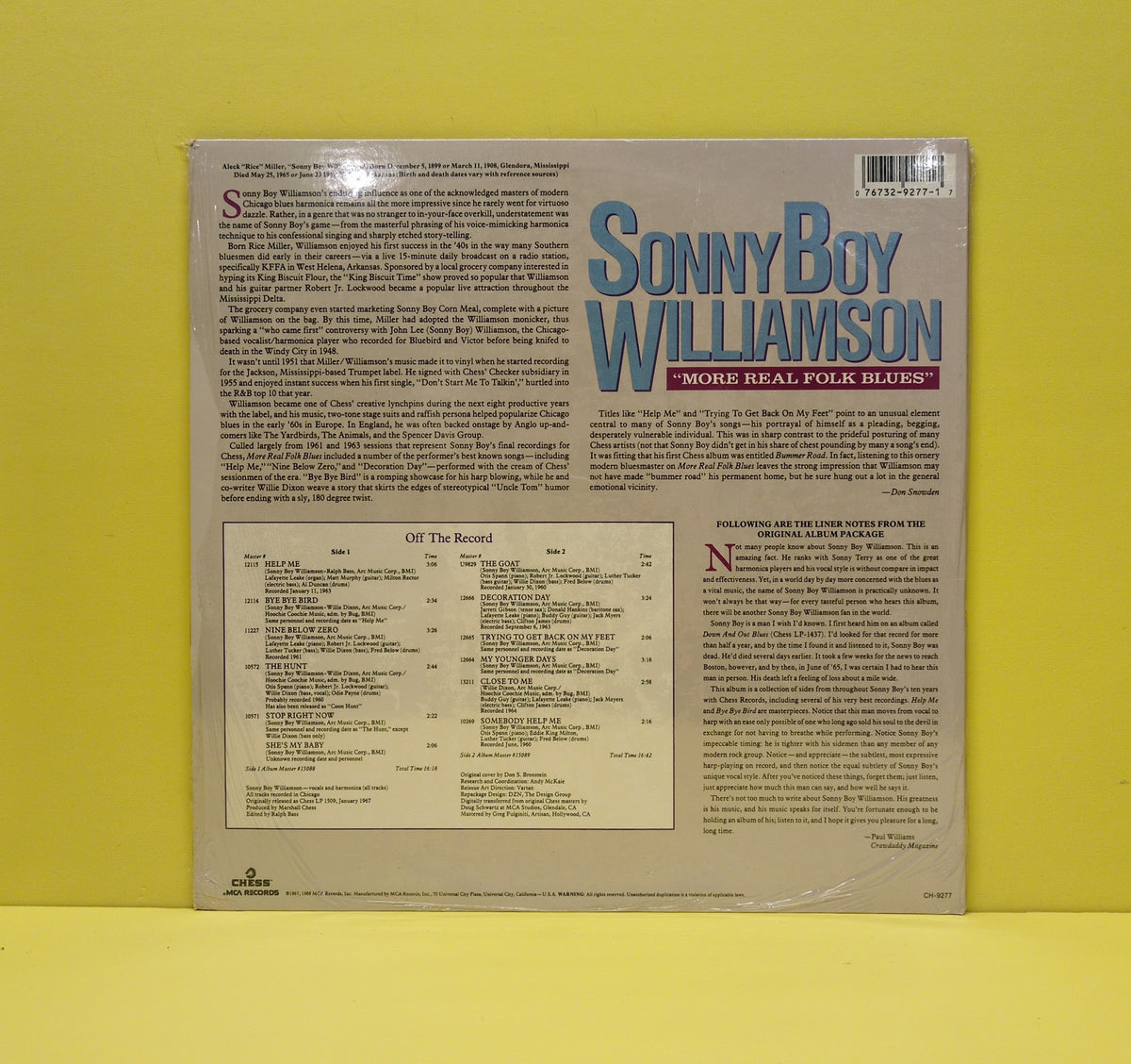 Sonny Boy Williamson - More Real Folk Blues - 1988 - CH-9277 Used - VG++ - Vinyl - Reissue